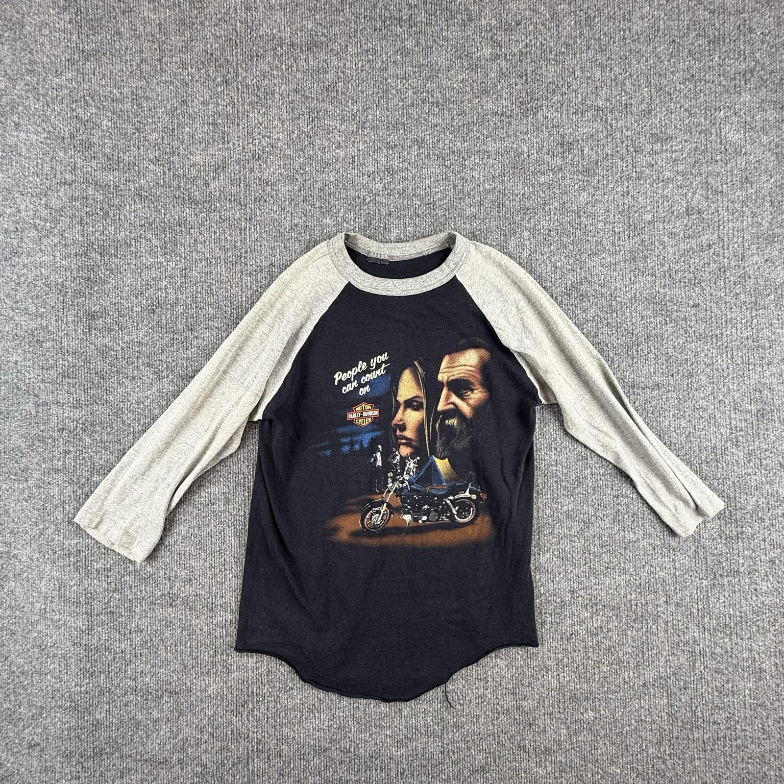 Harley-Davidson Shirt Mens Medium Black Raglan 3/4 Sleeve Graphic Tee Biker