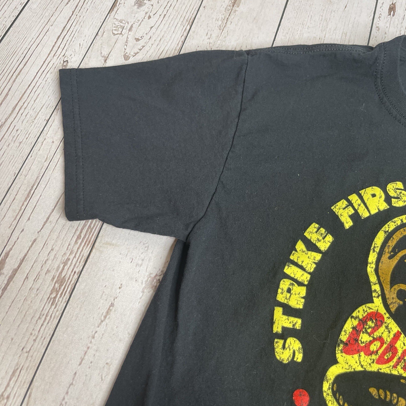 Cobra Kai Graphic T Shirt Mens Small Strike First Strike Hard No Mercy Tee