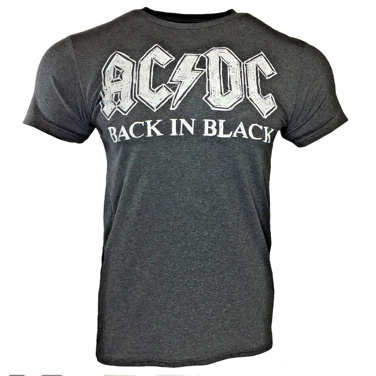 AC DC Mens Tee T Shirt -BACK IN BLACK -Tour Rock Band Music Vintage Gray -NEW