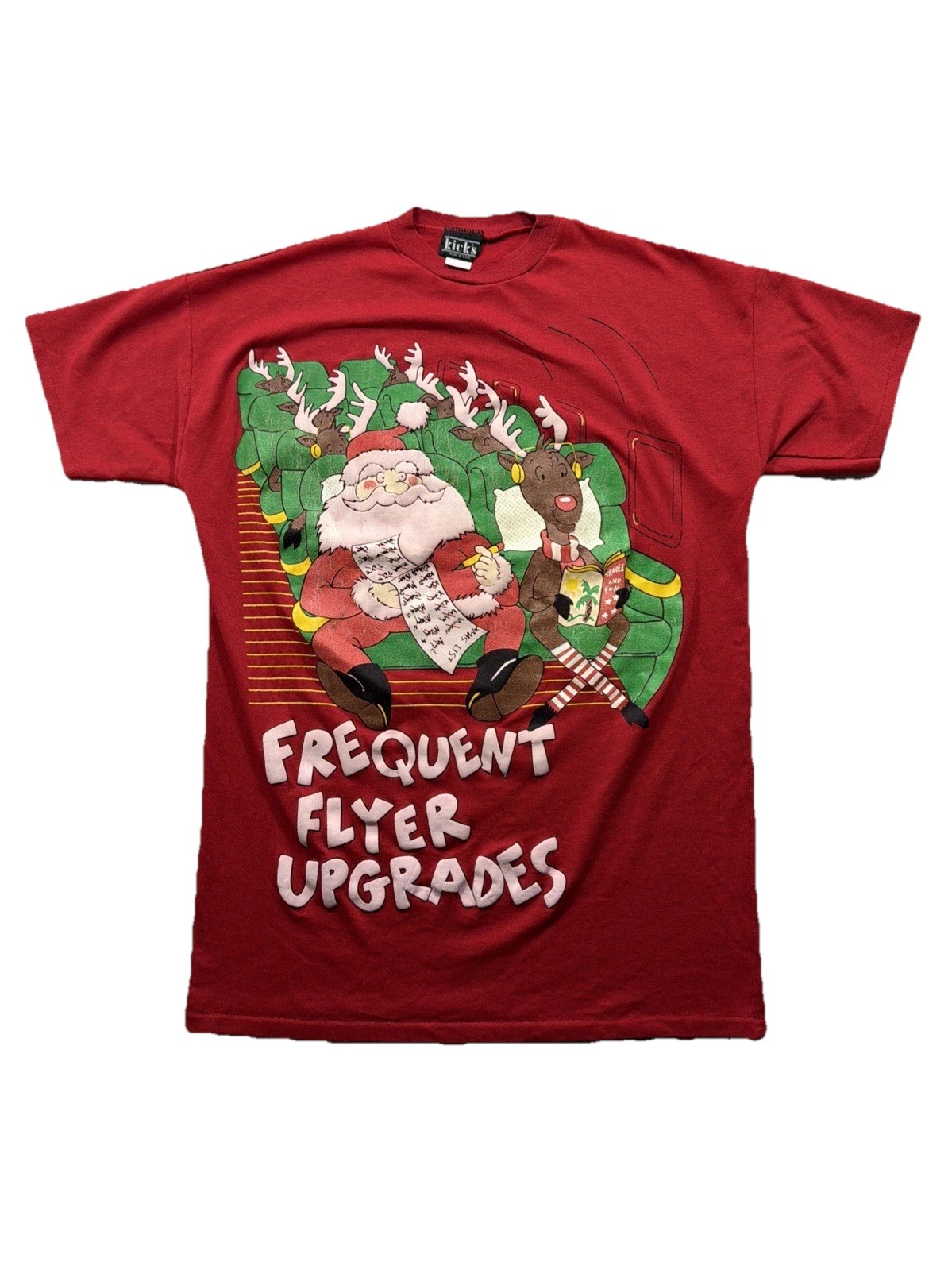 Vintage Kick&rsquo;s Christmas Frequent Flyer Red Solid Graphic T-Shirt Men&rsquo;s XL
