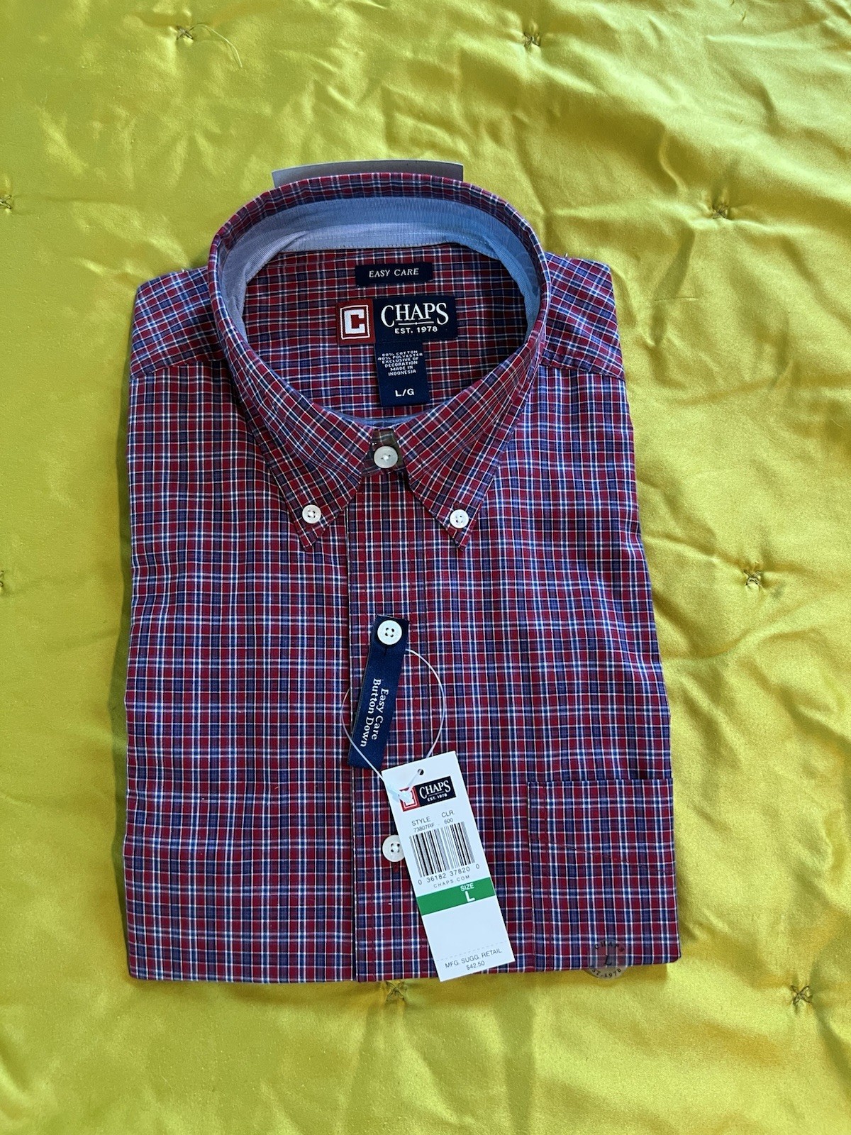 NWT Chaps Plaid Easy Care Button Down Size Large