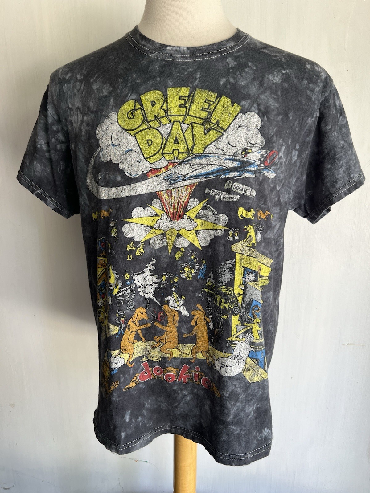 GREEN DAY Official Unisex « Dookie » Dogs Retro 90s Punk Tie-Dye T-Shirt Sz Large