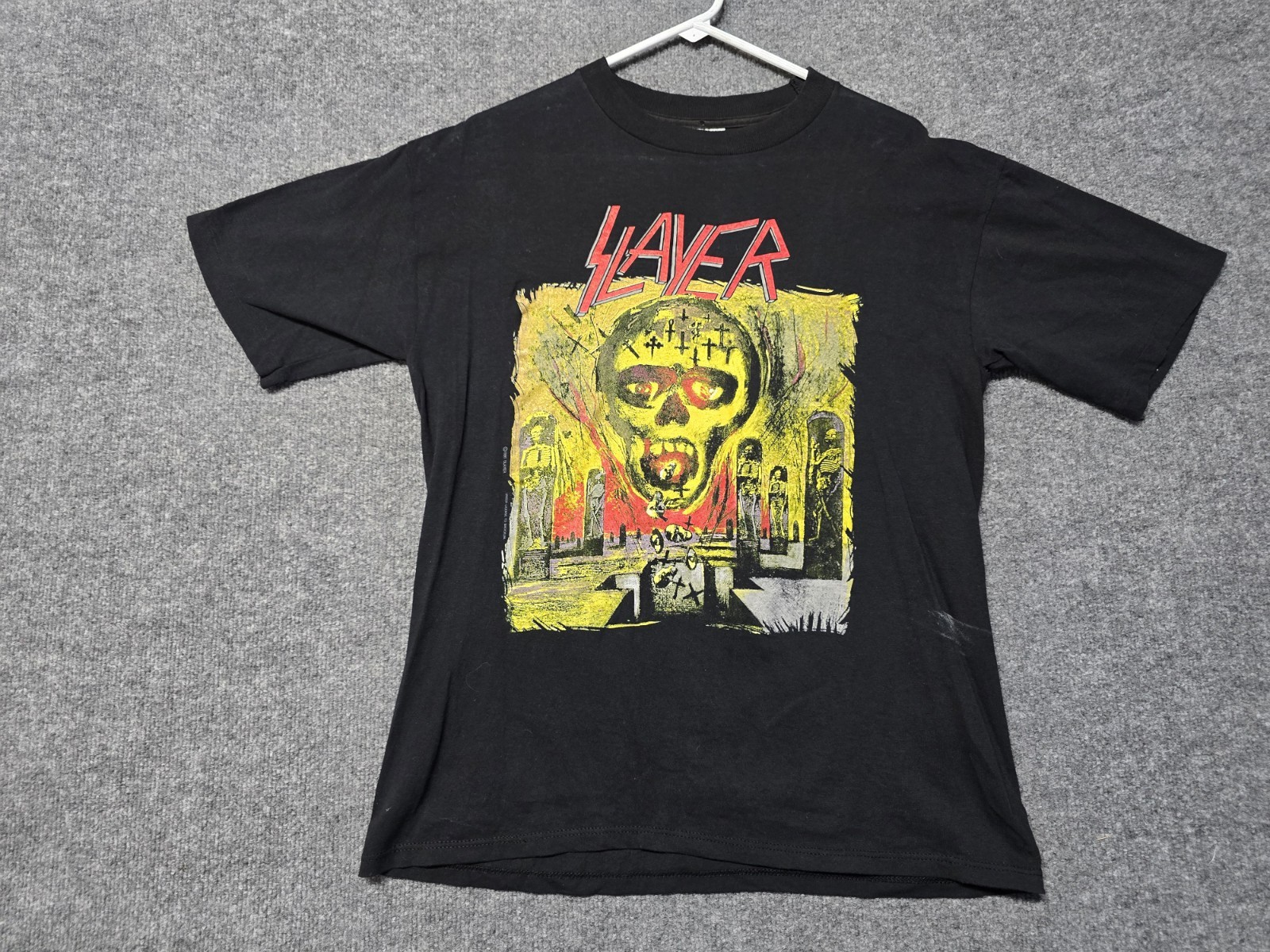 Rare Vintage 1990 Slayer Seasons In The Abyss Tour War Eagle Shirt Brokum group
