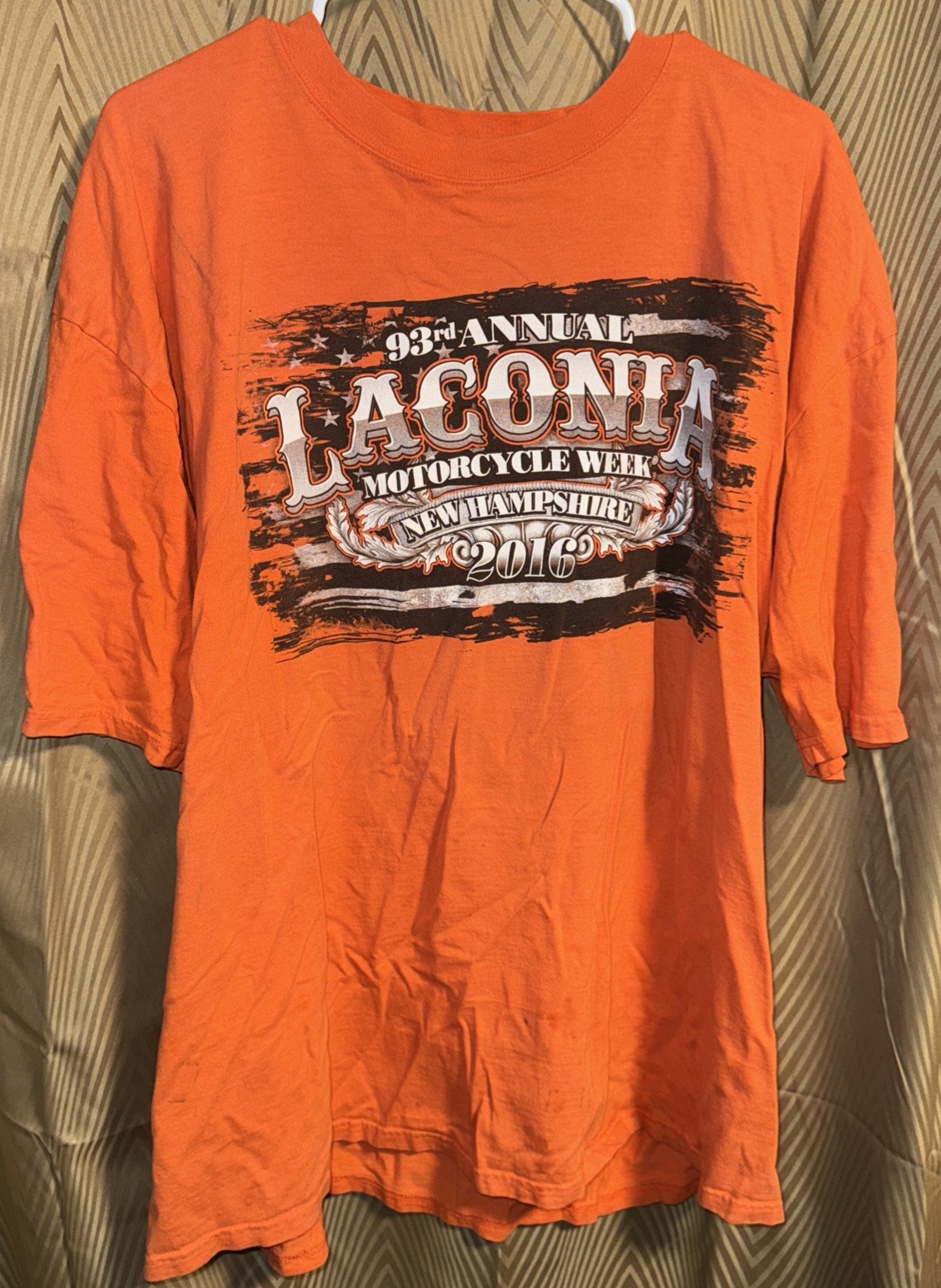 Laconia Bike Week 2016 Adult T Shirt Sz 2XLarge Orange Harley Weirs Beach NH!!!