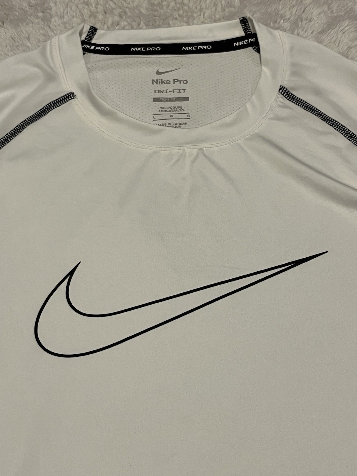 Nike Pro T-Shirt Mens L Short Sleeve Dri-Fit Tight Graphic Logo White DD1992-100
