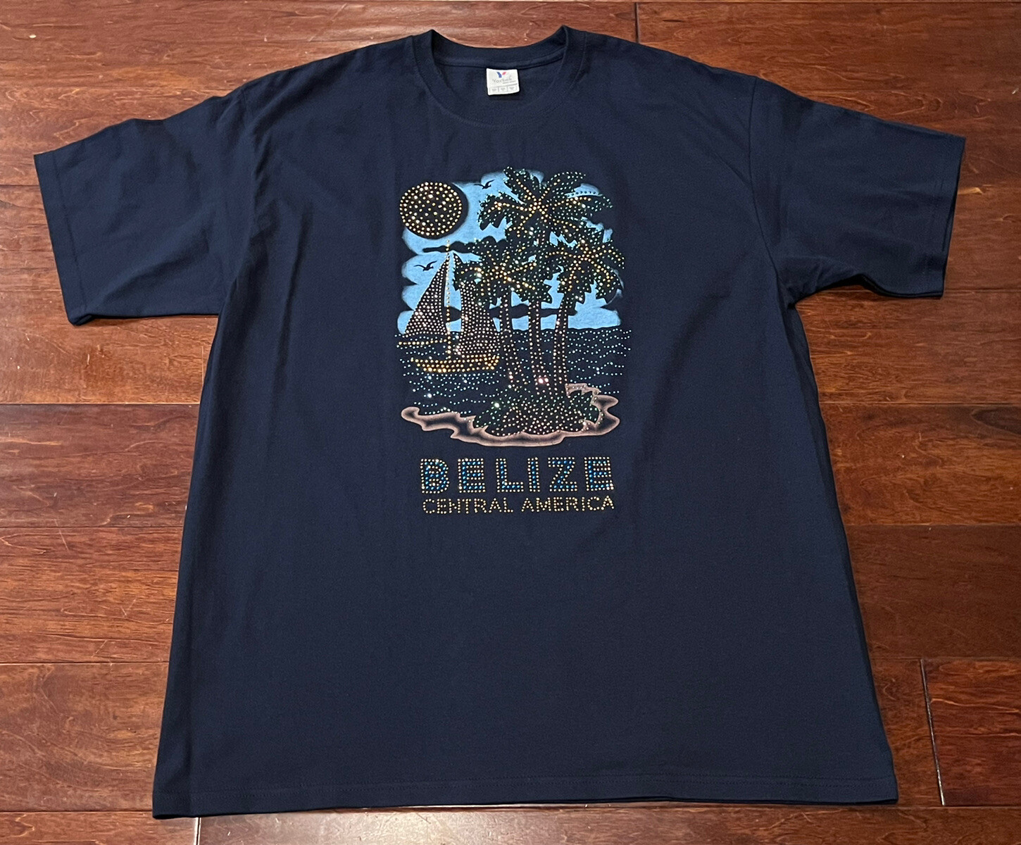 Belize Central America Blue Green Mens Women&rsquo;s XL Beaded Beach T Shirt YAZBEK