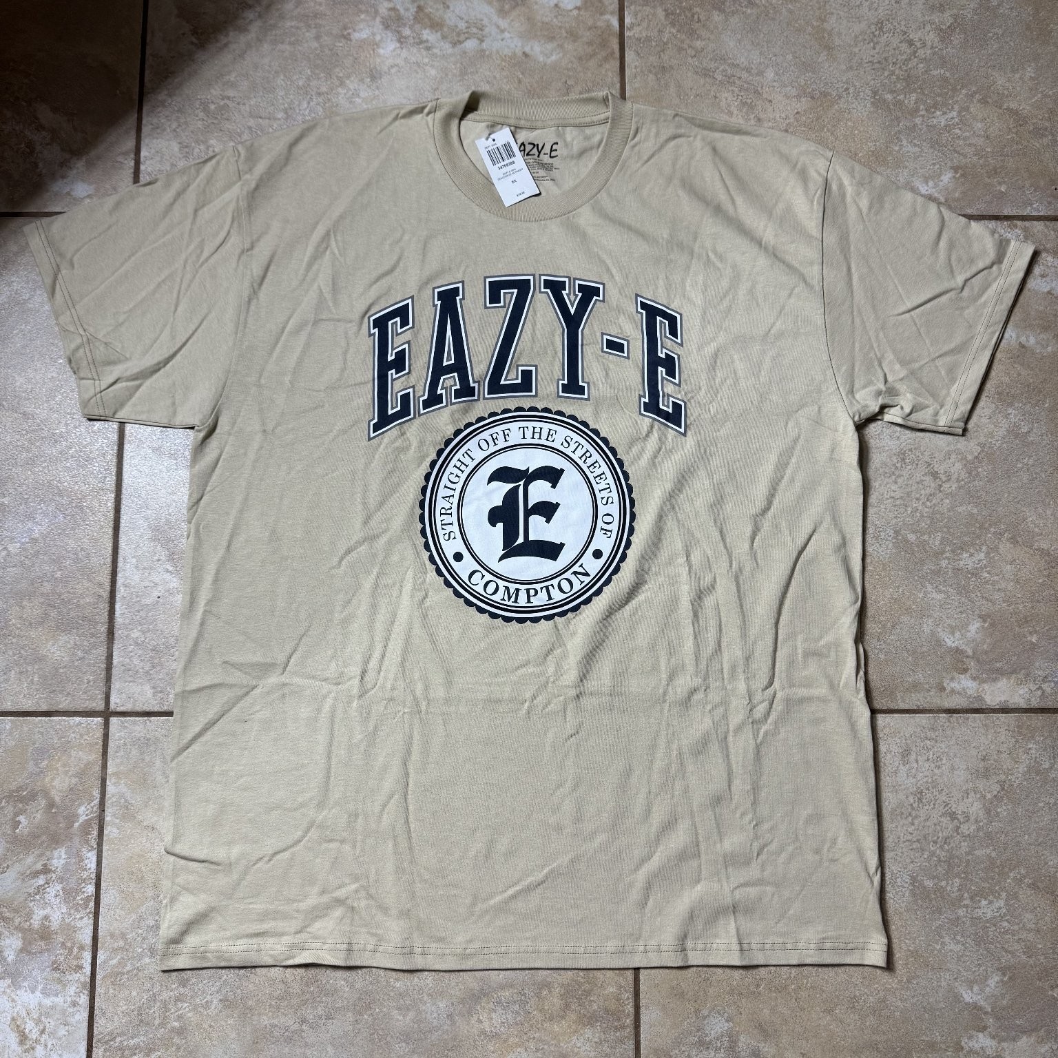 Eazy-E Collegiate Logo Heavyweight T-Shirt Tan Size 2XL New With Tags