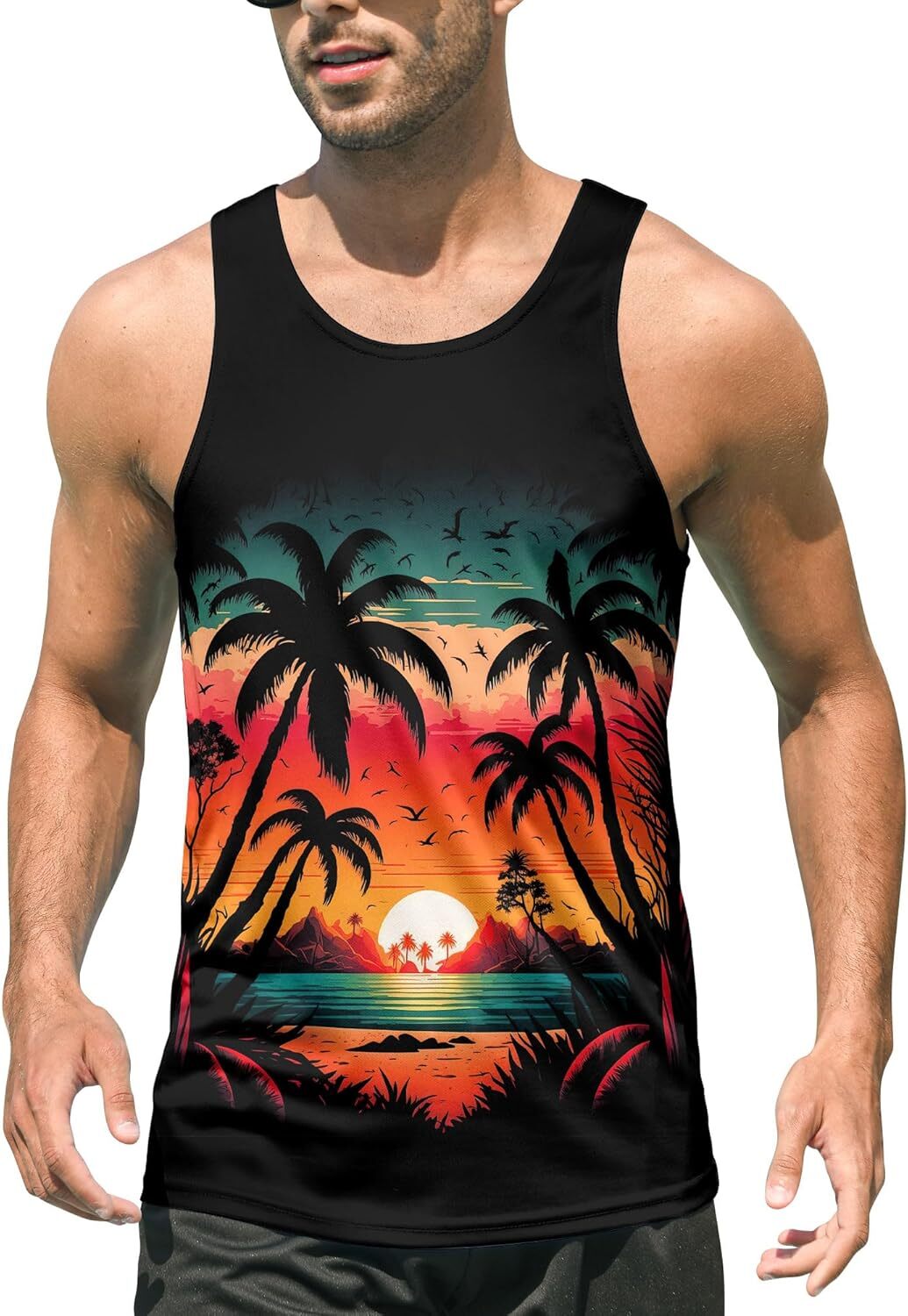 Mens Beach Tank Tops Fashion Graphic Quick Dry Sleeveless Shirt for Beach