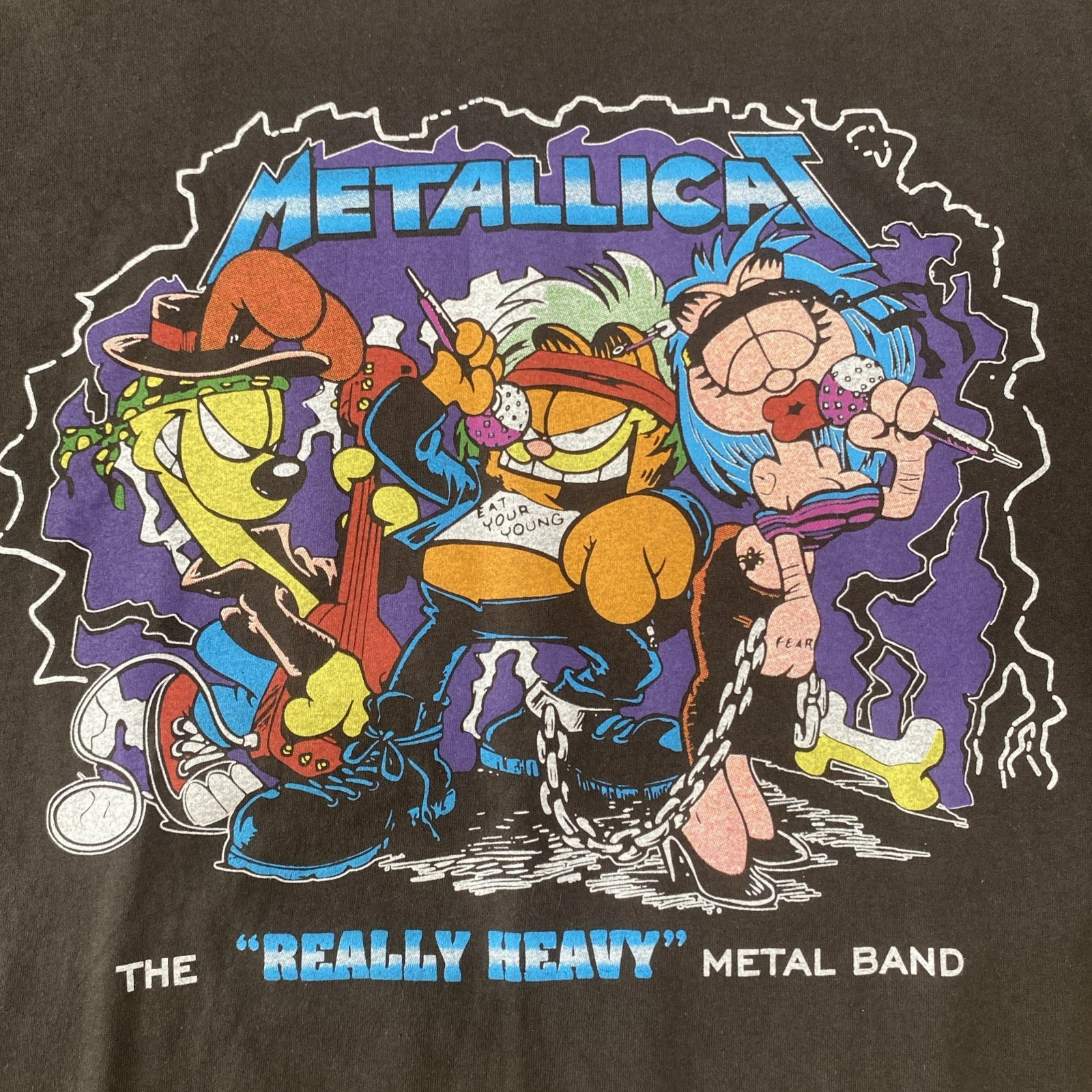 Metallica Garfield Black Heavy Metal Rock Graphic T-Shirt S-4XL