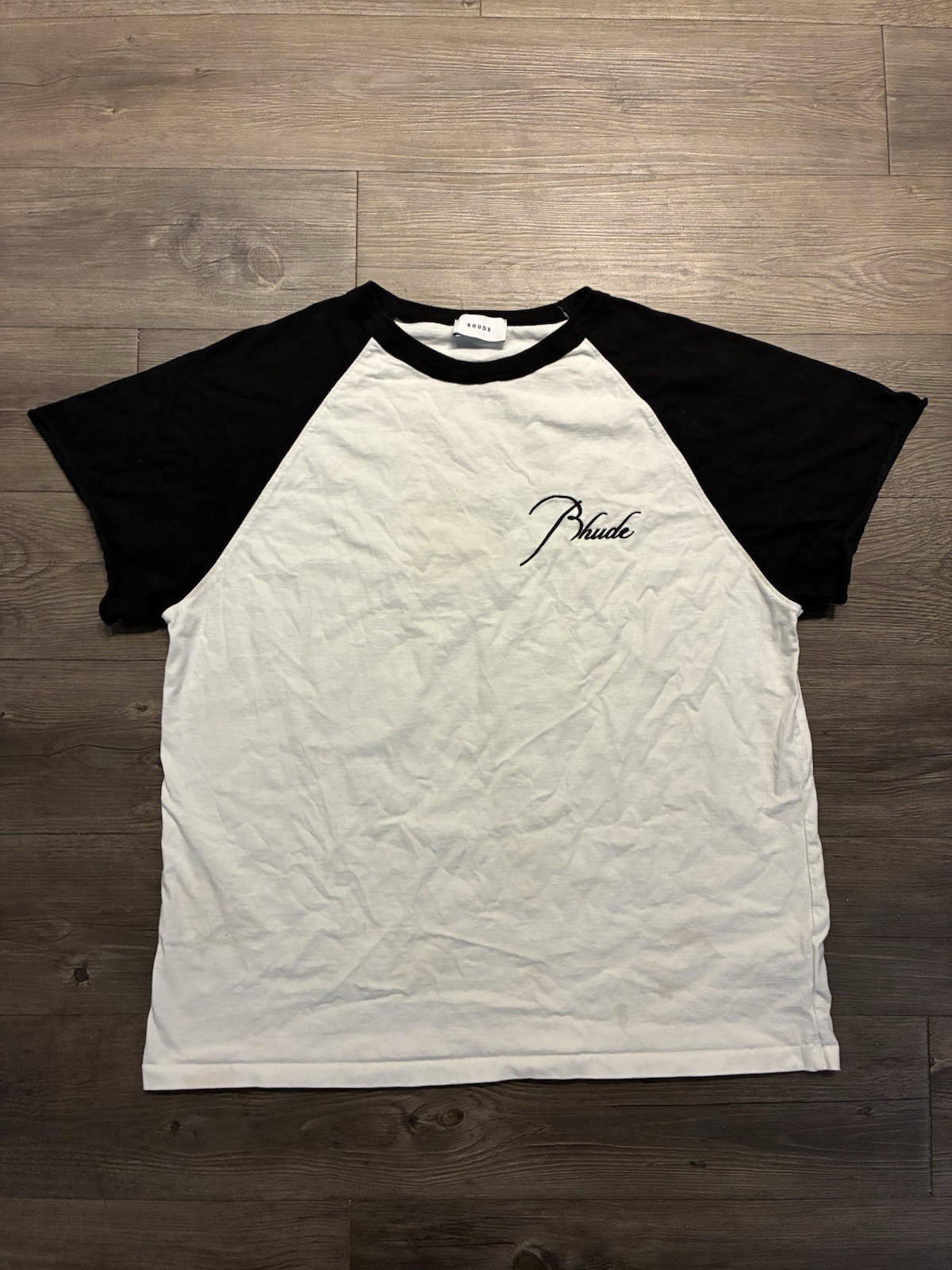Rhude Raglan T-Shirt Men&rsquo;s Size M Short Sleeve Embroidered Logo White Black