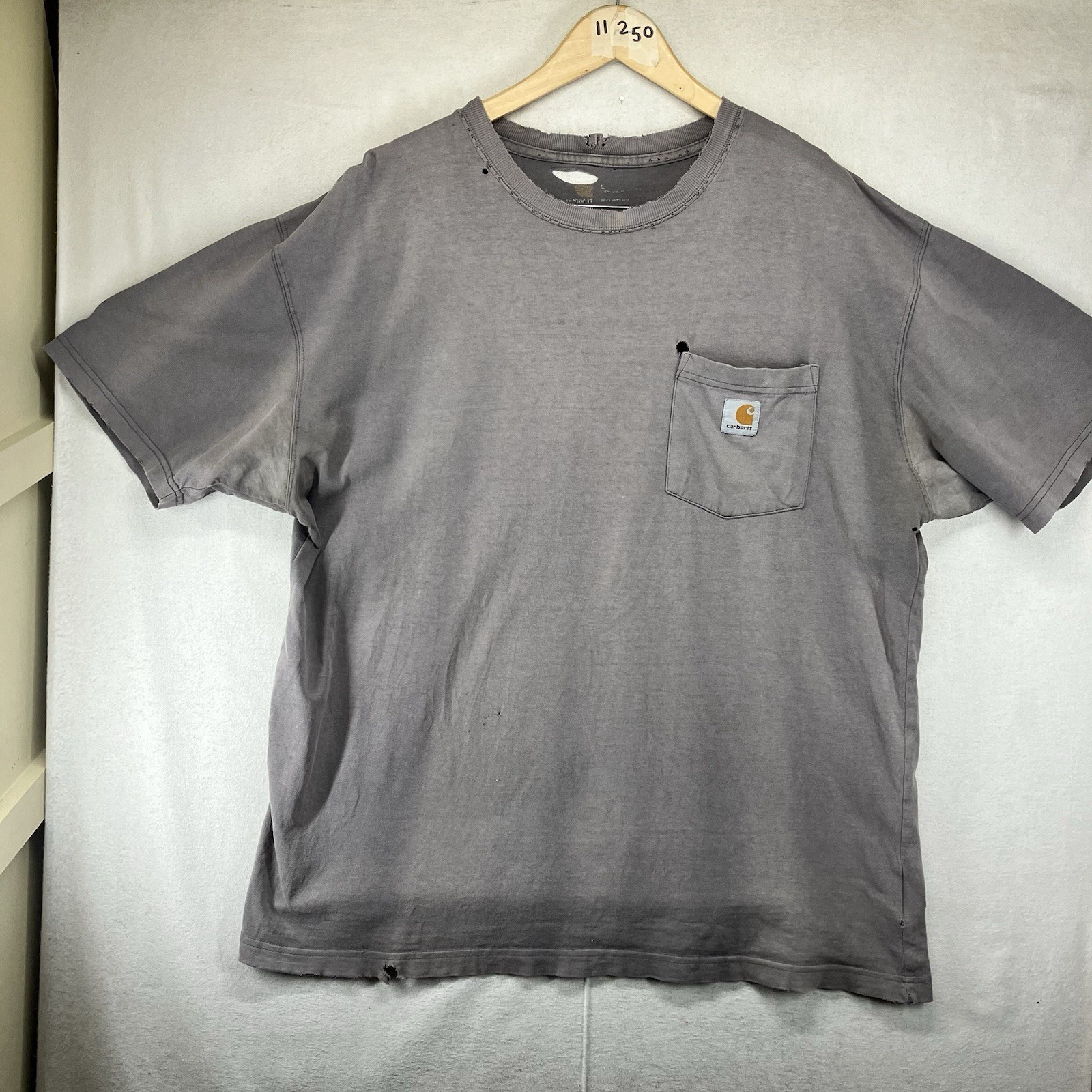VTG Carhartt Gradient Sun Faded Pocket Front Worn WIP Workwear T-Shirt Size L