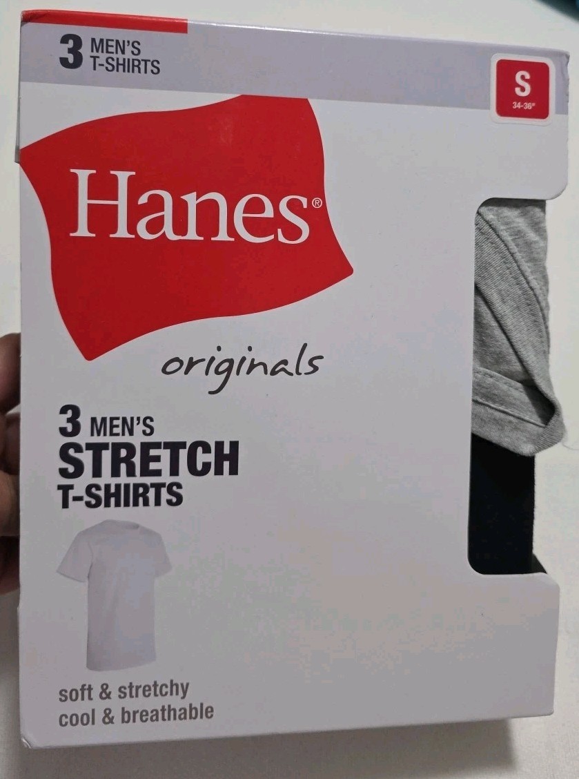 Hanes Men&rsquo;s Stretch 2 Black & 1 Gray T-Shirts, 3 Pack, Size Small New