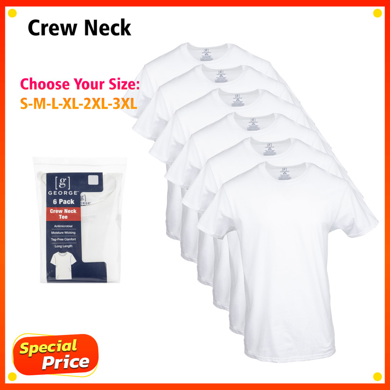 George Men&rsquo;s ultra soft Crew T-shirts , 6-Pack Size FROM S To 3XL