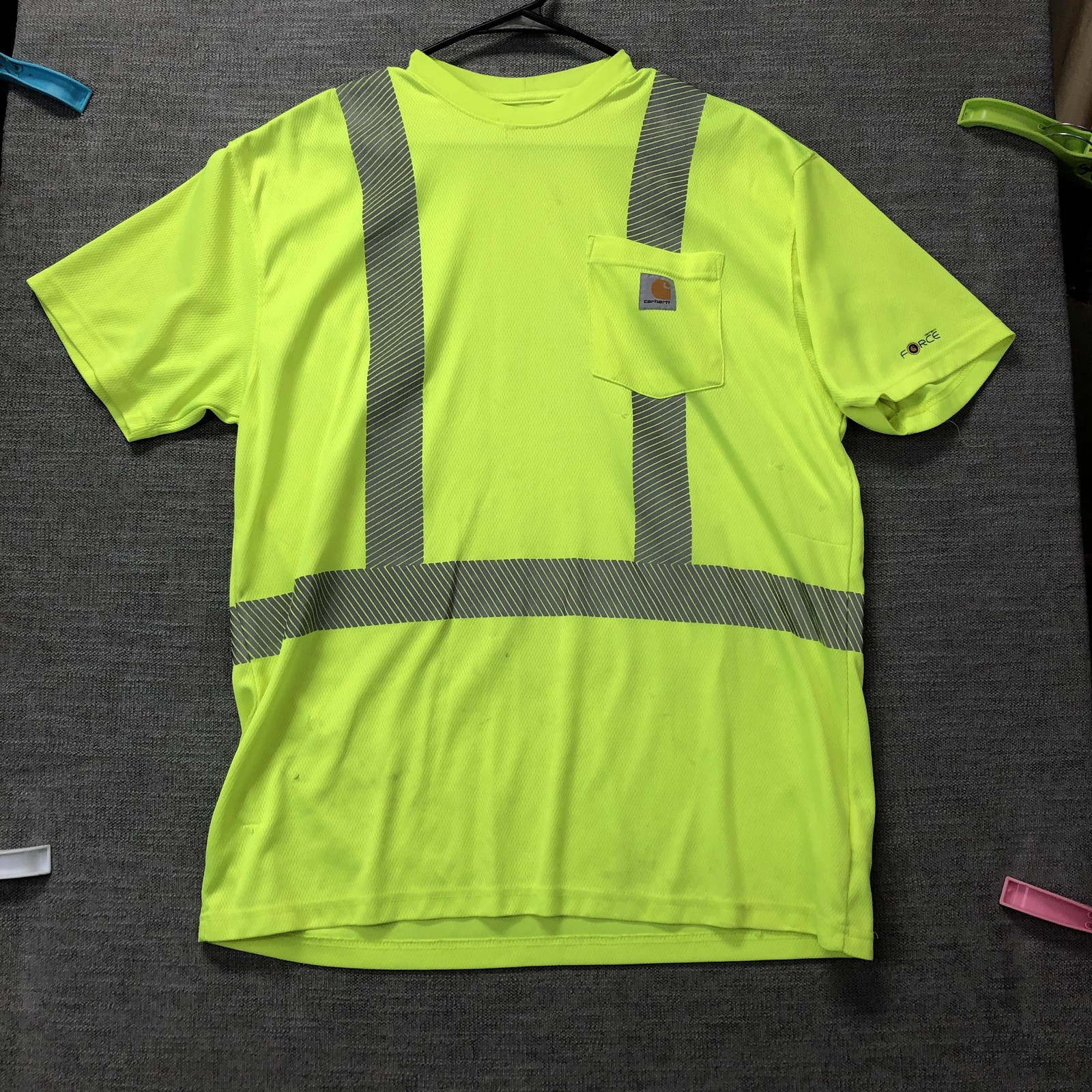 Carhartt Shirt Mens LT Yellow Hi Vis Reflective Pocket Safety Work Tee Top