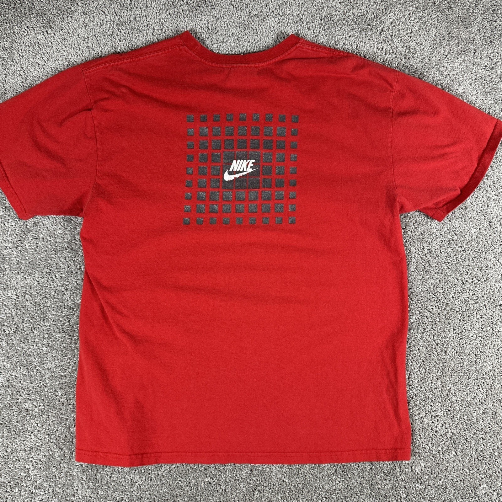 Vtg Nike Shirt Mens L Red Double Sided Spellout Logo T-Shirt Silver Tag Y2K