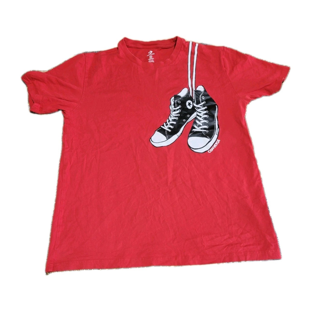 Vtg Converse Red T-Shirt Hanging Chuck Taylor Shoes Men’s Medium