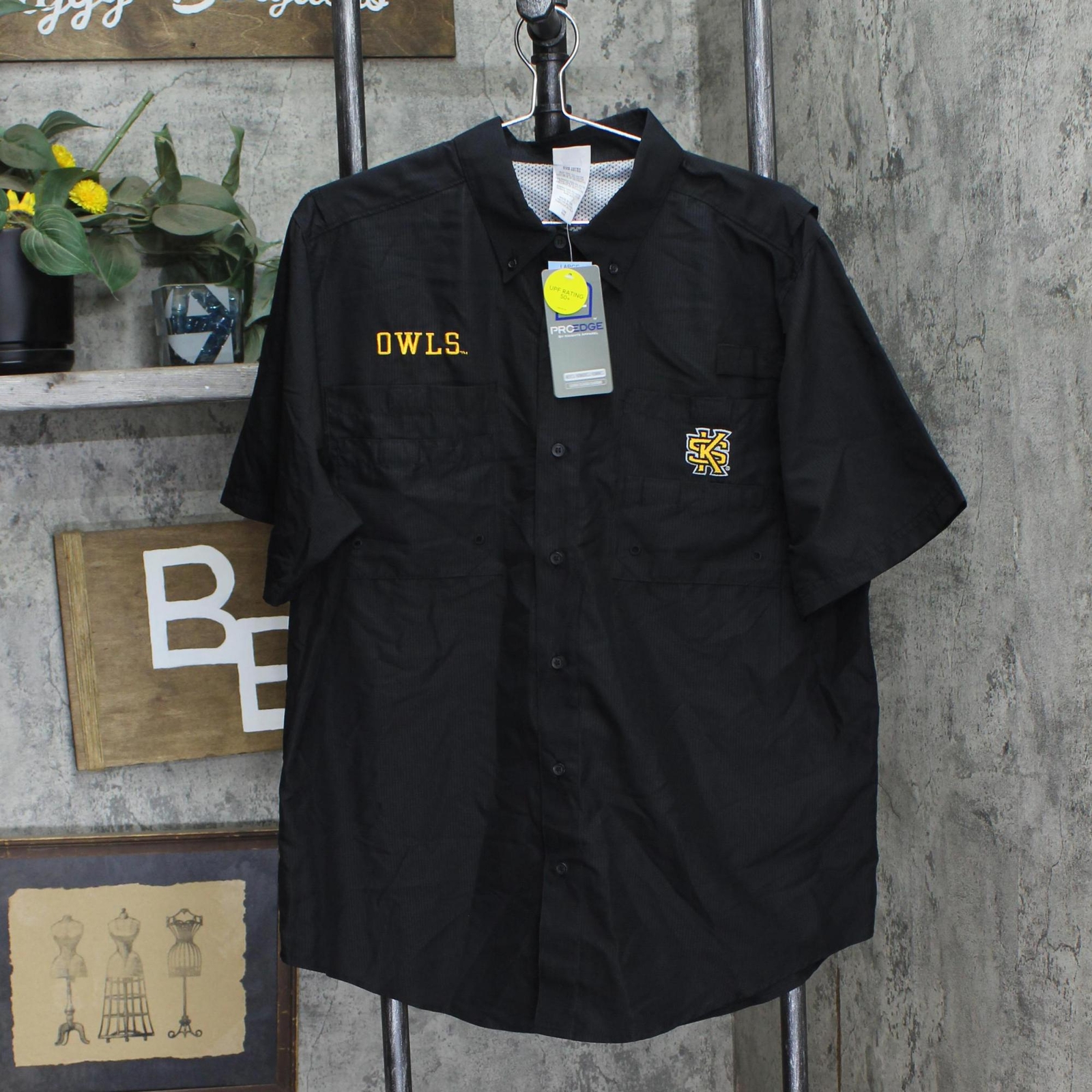 pro Edge Mens Kennesaw State Owls Button Up Short Sleeve Mesh Lined Shirt S M L