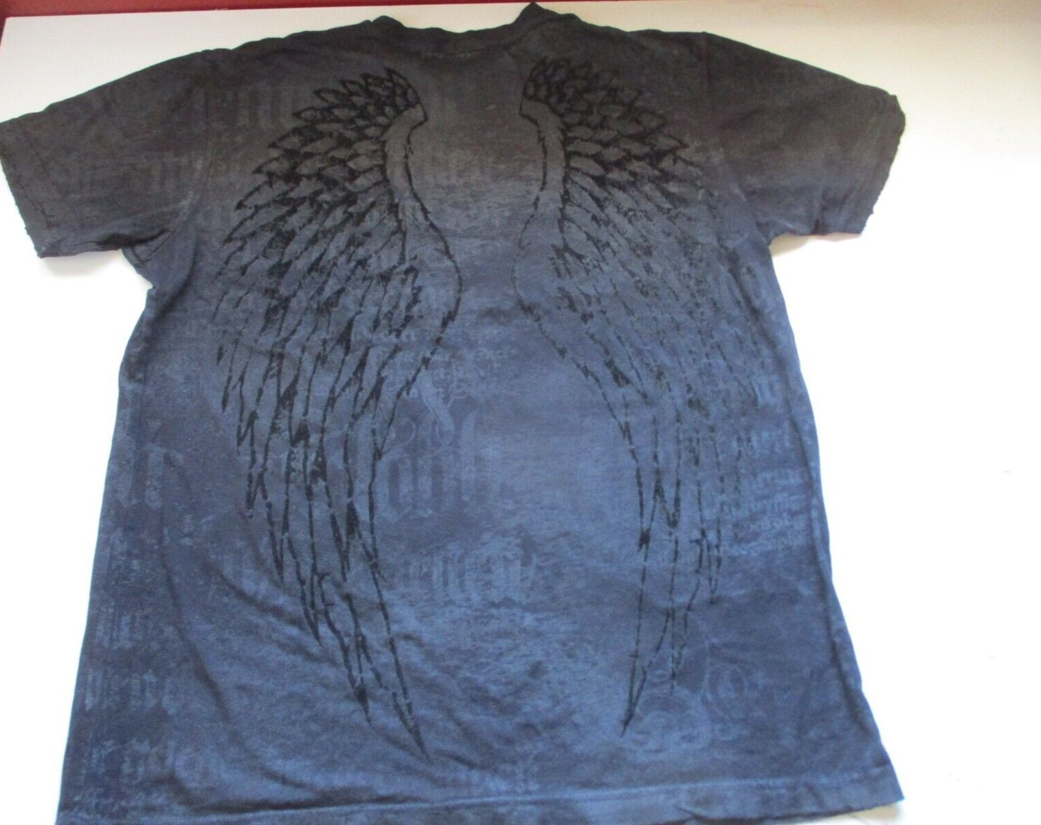 AFFLICTION USA Y2K T Shirt WINGS Men L Gray Flocked Goth Distressed archangel