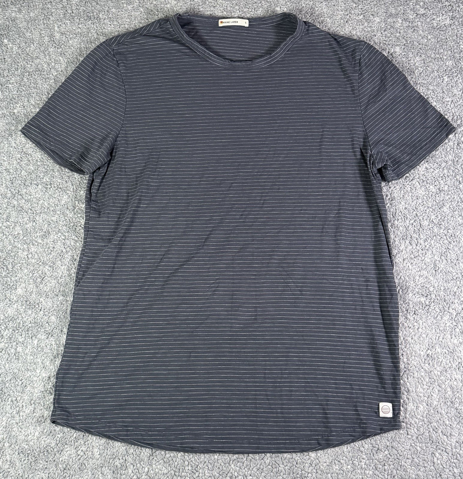 Marine Layer Men’s Small Tailored Crew Saddle Hem Stretch Blue Striped USA Made