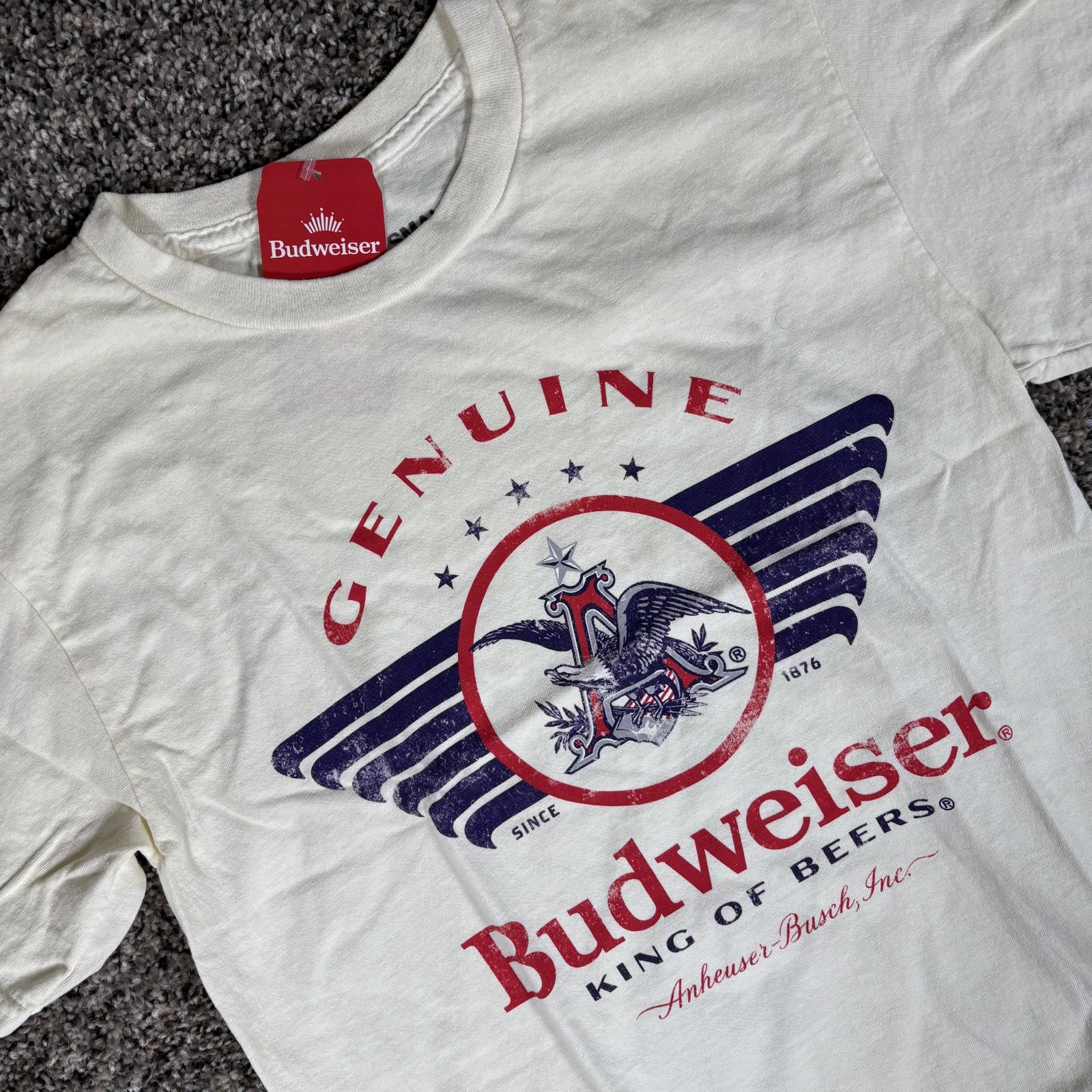 Budweiser King Of Beers T Shirt Mens White Brew City Graphic Print NWT