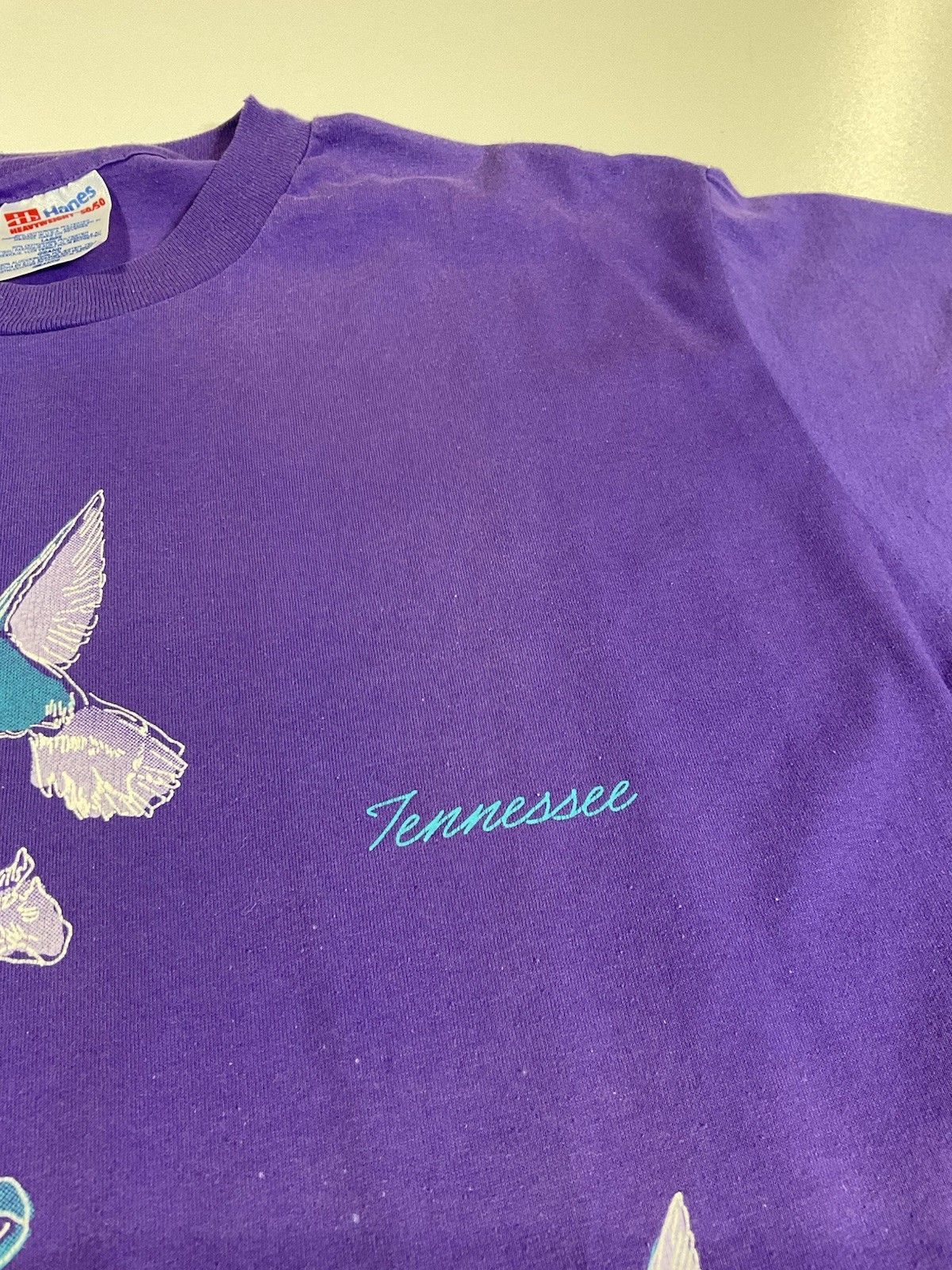 Vintage Tennessee Hummingbird T Shirt Sz L Single Stitch Glitter Floral 90s