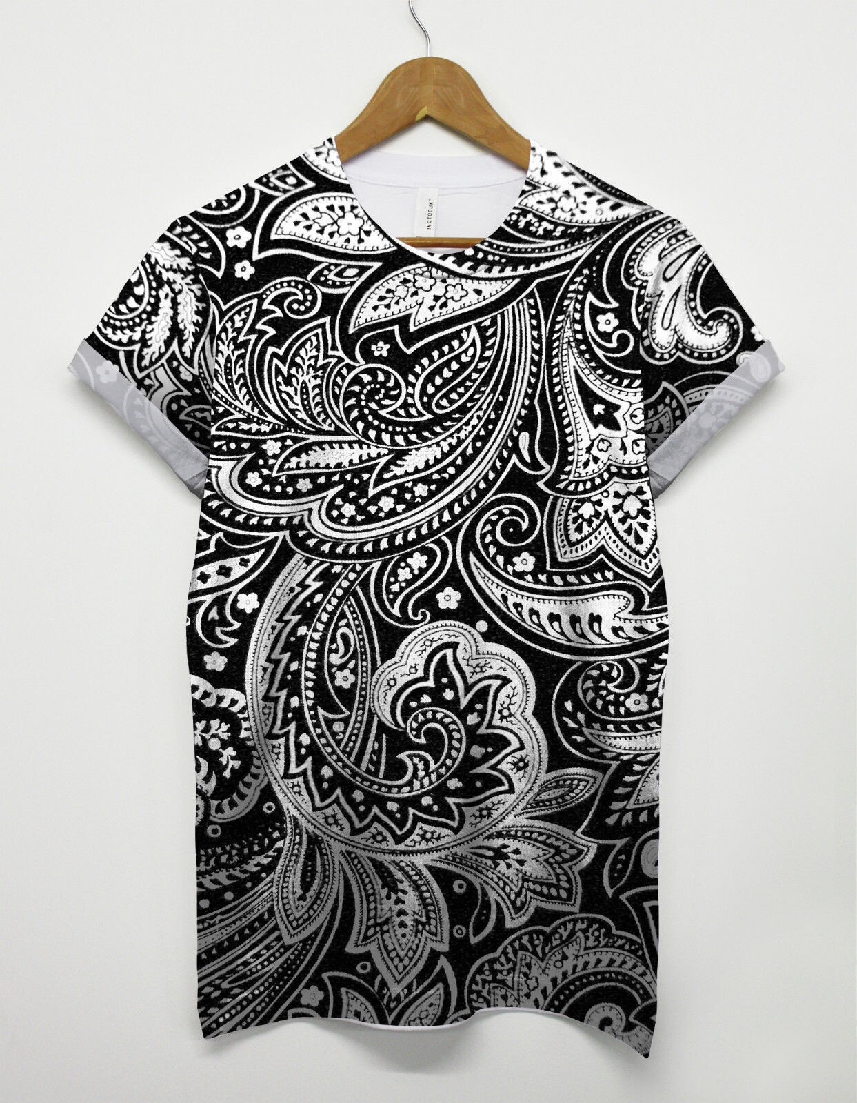 Paisley All Over T Shirt Printed Pattern Monochrome Retro Indie Tee Top Summer