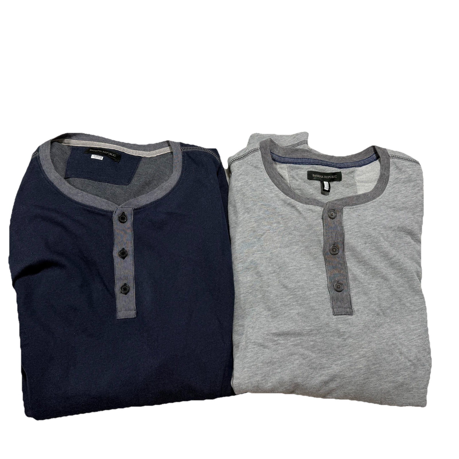 Lot of 2 Banana Republic Blue Gray Long Sleeve Elbow Henley Shirt Sz XL Tall M3