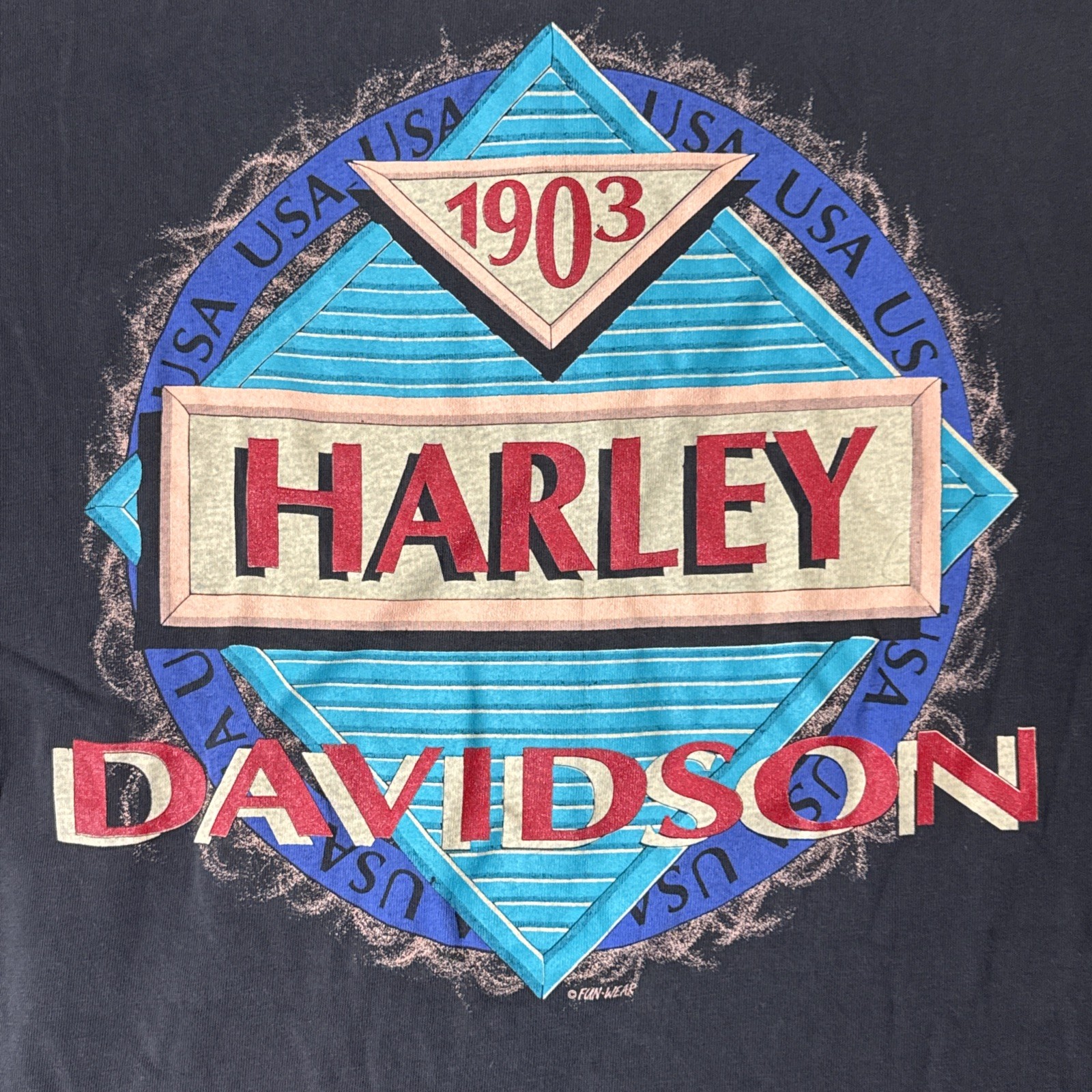 Vintage Harley Davidson Fun Wear Single Stitch 3 Button T Shirt Distressed XL