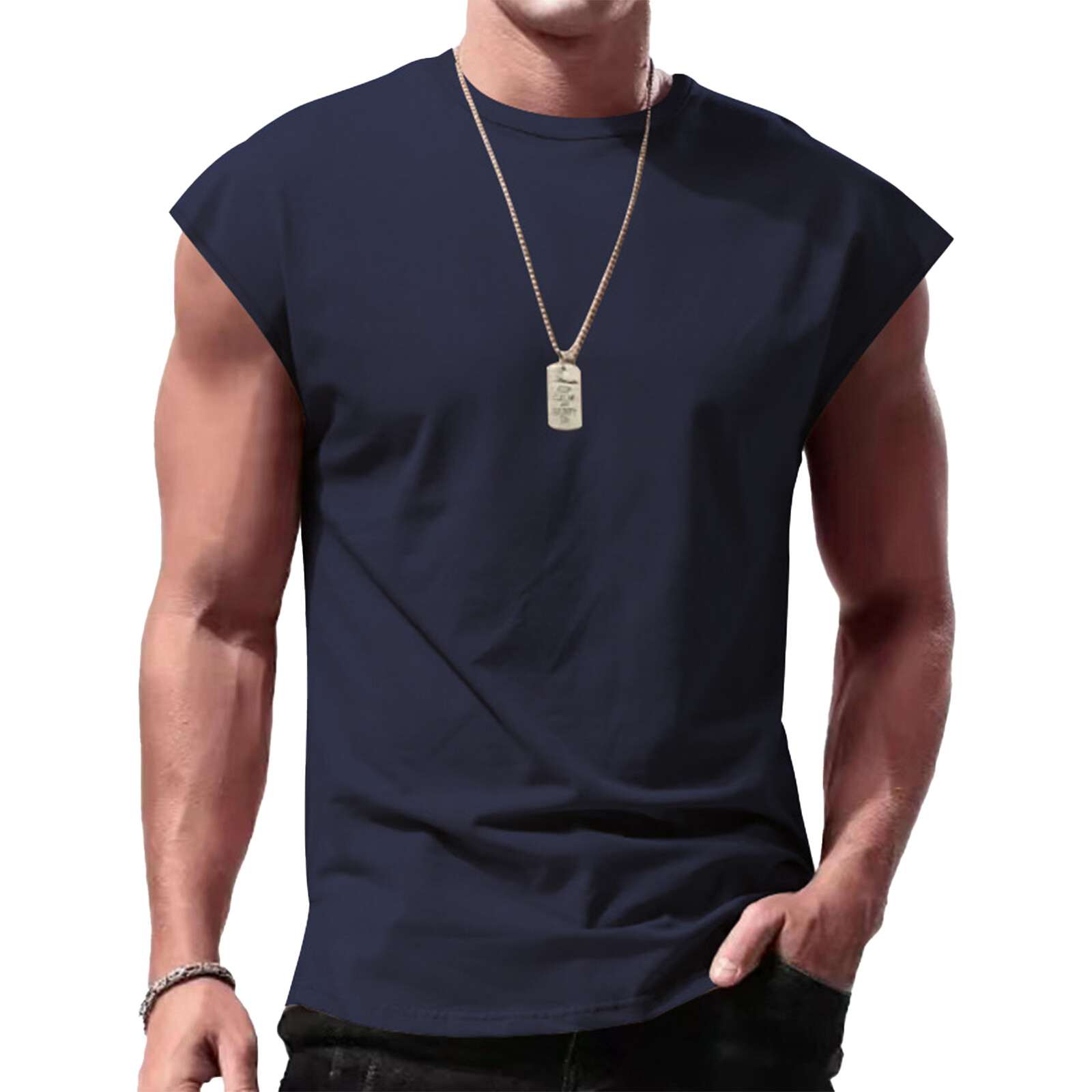Mens Casual Sleeveless T-Shirt Solid Color Vest Tank Tops for Vacation Travel