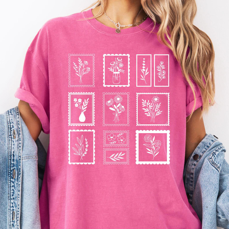 Comfort Tee Floral Stamp Shirt Soft Relaxed Fit