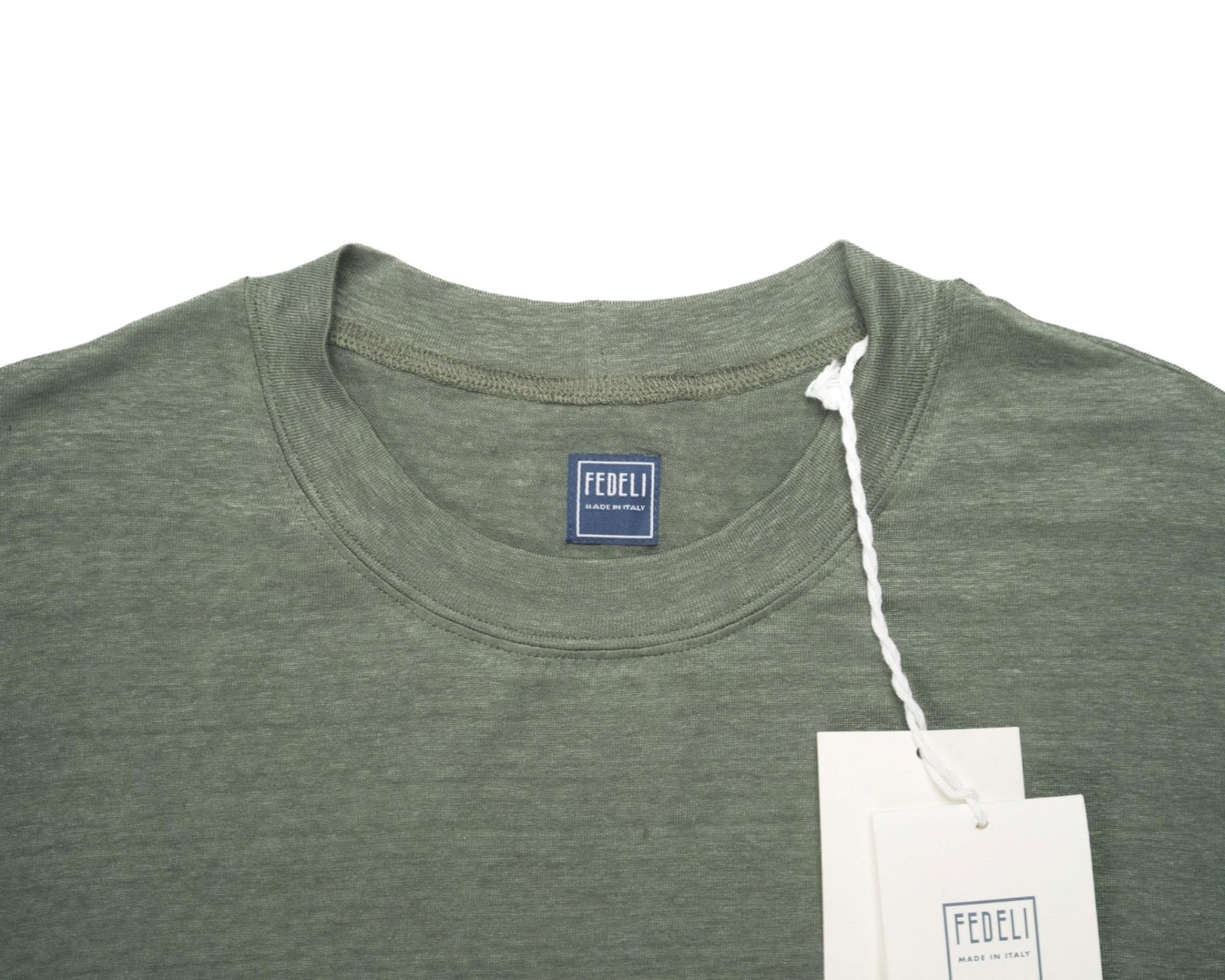 Fedeli $348 NWT Olive Green Extreme Linen Flex Short Sleeve T-Shirt (50 IT) M