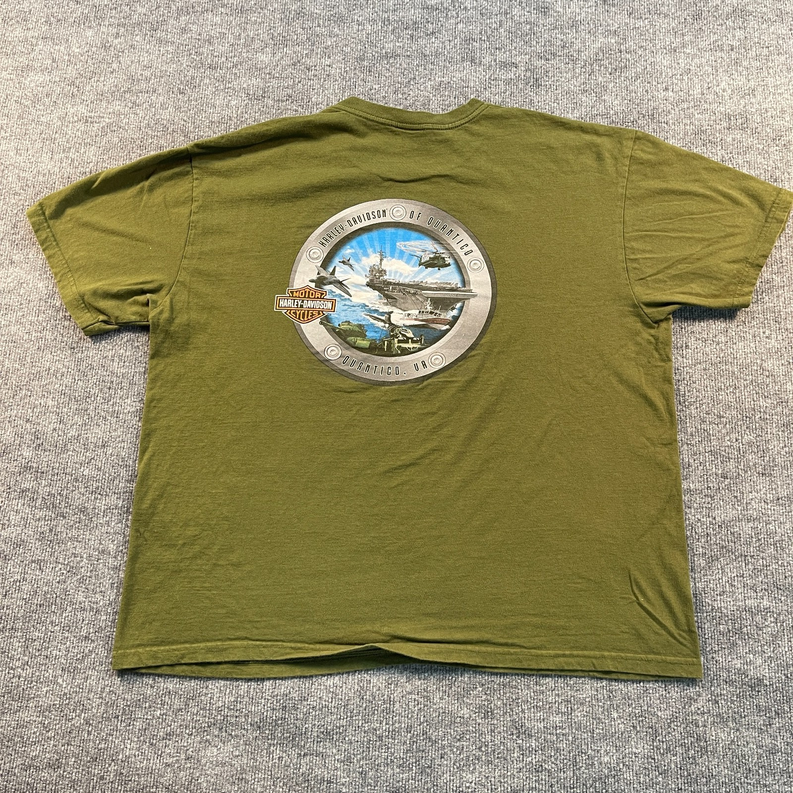 Harley-Davidson Motorcyle Shirt 2XL 26×29 Green Quantico Virginia