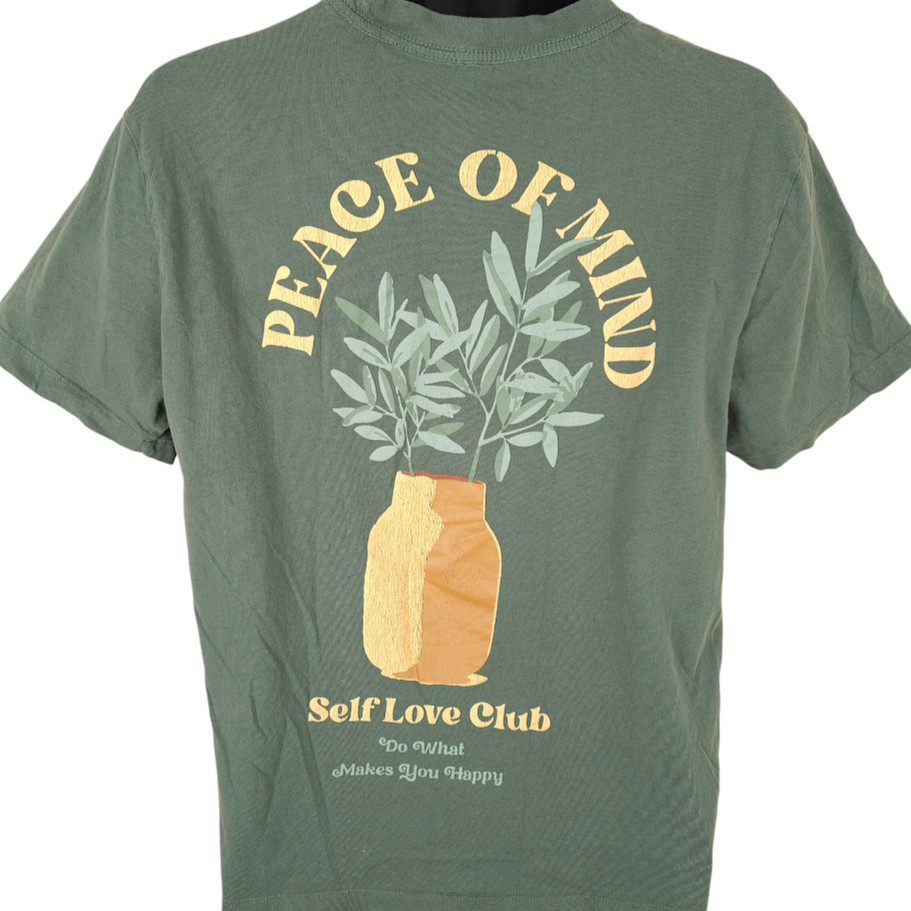 Peace Of Mind T Shirt Mens Size Medium Green Self Love Club Free Planet
