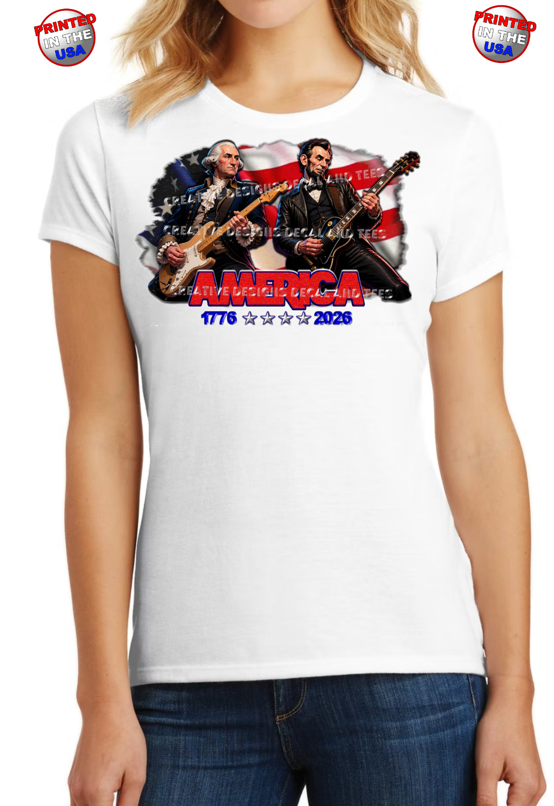 Abraham Lincoln and George Washington Playing Guitar America&rsquo;s 4th 250th T-Shirt