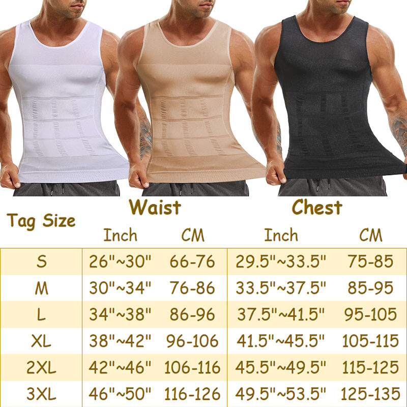 Gynecomastia Compression Shirts for Men White Tank Top Fajas Hombres Body Shaper
