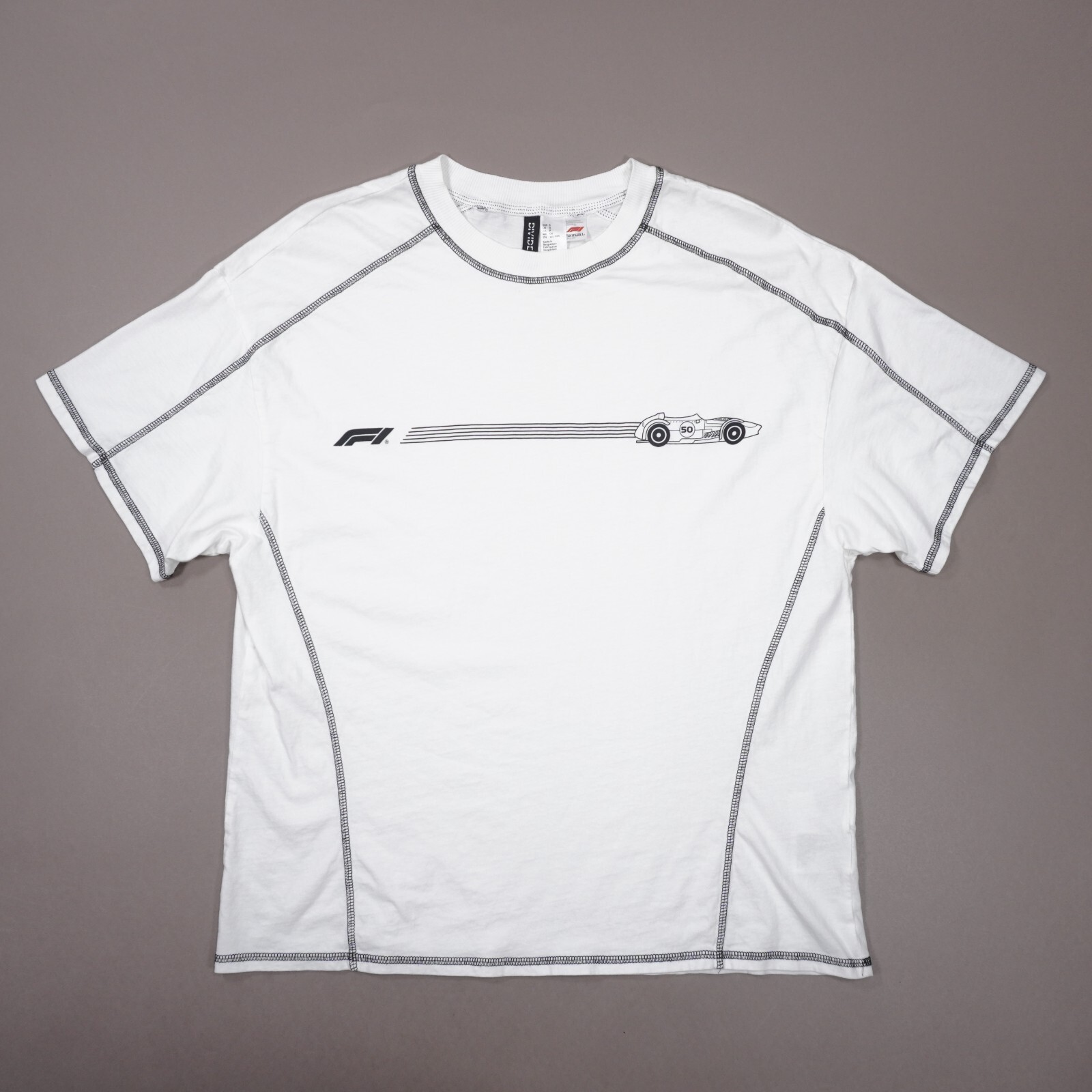 Formula 1 Flat Seam Retro H&M T Shirt Official F1 Mens Small White Cotton