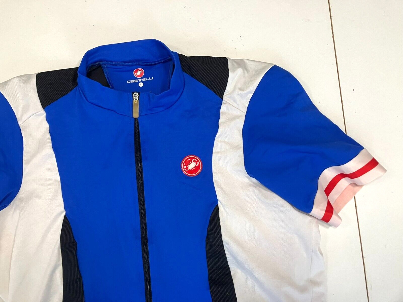 CASTELLI Blue/Red Nylon/Spandex CROATIA-MADE FULL-ZIP CYCLING JERSEY Shirt Sz L