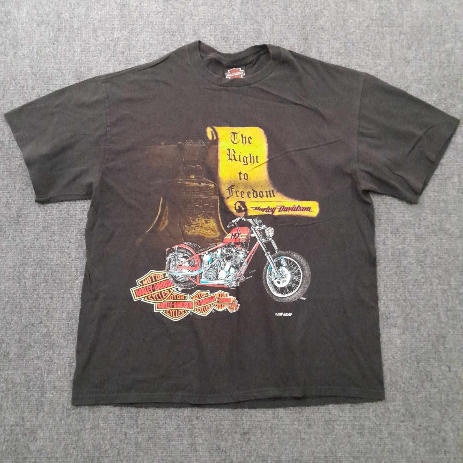 Vintage 90s Harley Davidson T Shirt Mens XL Black « Right To Freedom » Fun Wear
