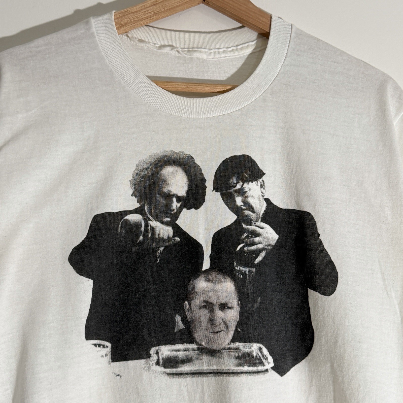 Vintage Three Stooges Head On Plate Comedy Promo Photograph Graphic Shirt S 80s