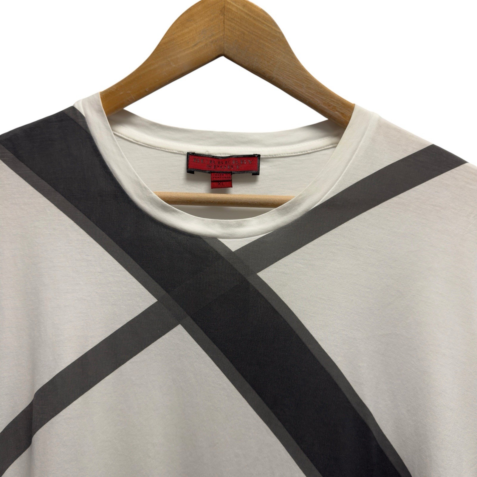 Burberry Sport Men&rsquo;s XL White/Black Nova Check Plaid Cotton T-Shirt Portugal euc