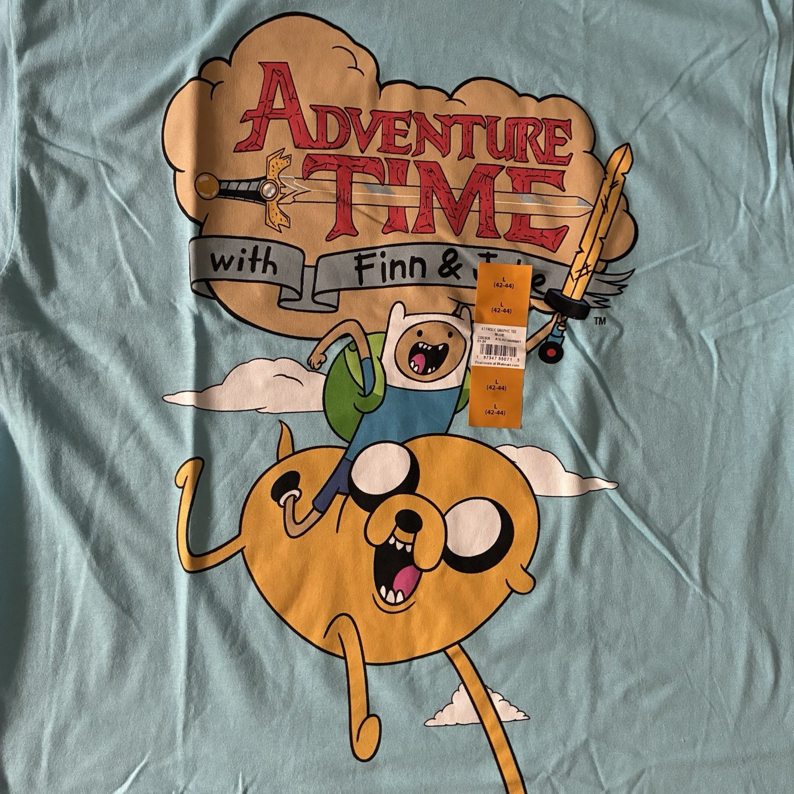 Adventure Time with Finn & Jake Men&rsquo;s Blue Cartoon Graphic Tee T-Shirt Sz Large