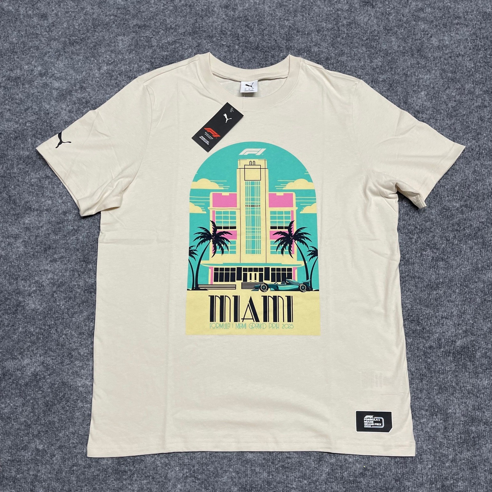 Formula 1 Shirt Mens Cream Large Miami Grand Prix 2025 F1 Puma Alpine Snow