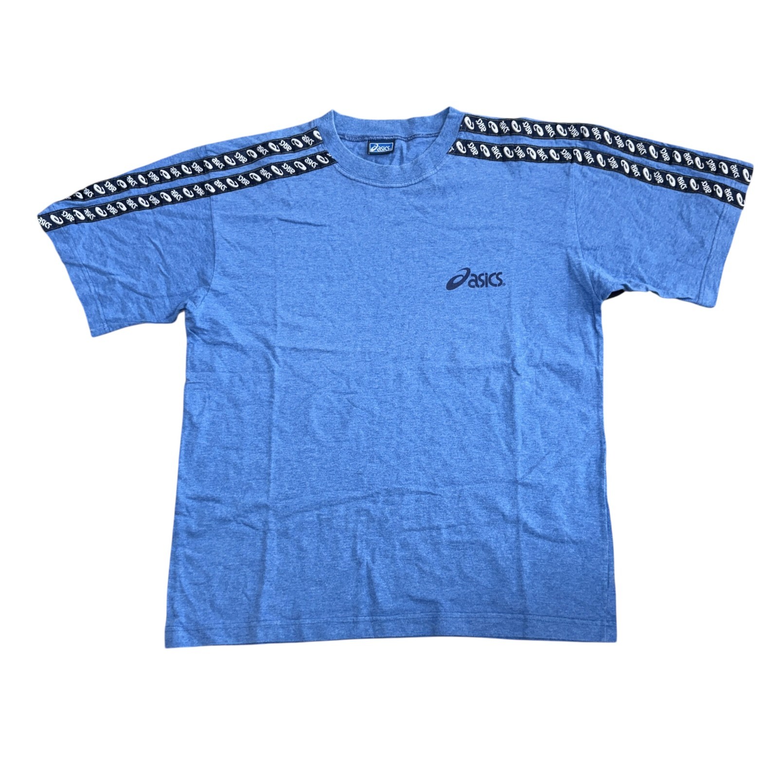 Asics Blue T-shirt Vintage 90s Retro Tape Logo Mens Medium