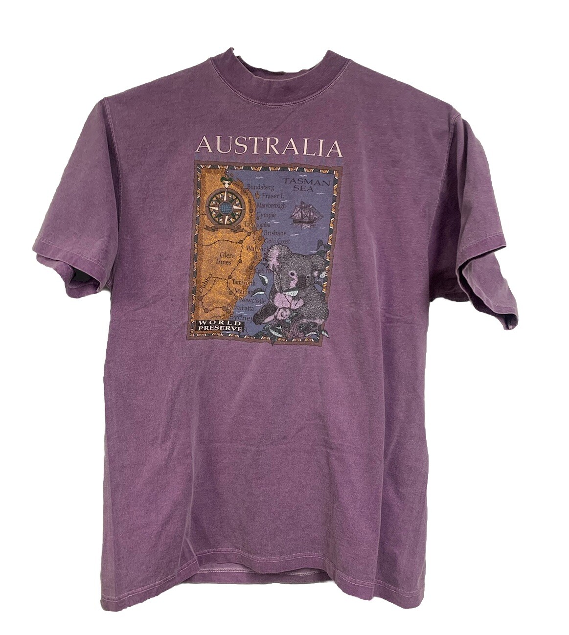 Galt Sand Australia Tasman Sea World Preserve Town Coast Map Shirt Large