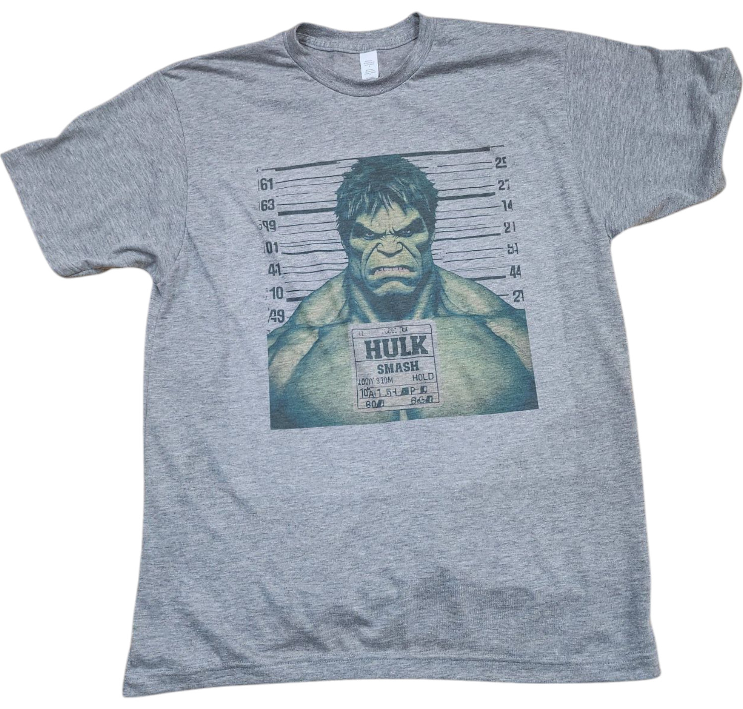 Men&rsquo;s Hulk T-shirt mugshot incredible hulk Marvel comics color Gray