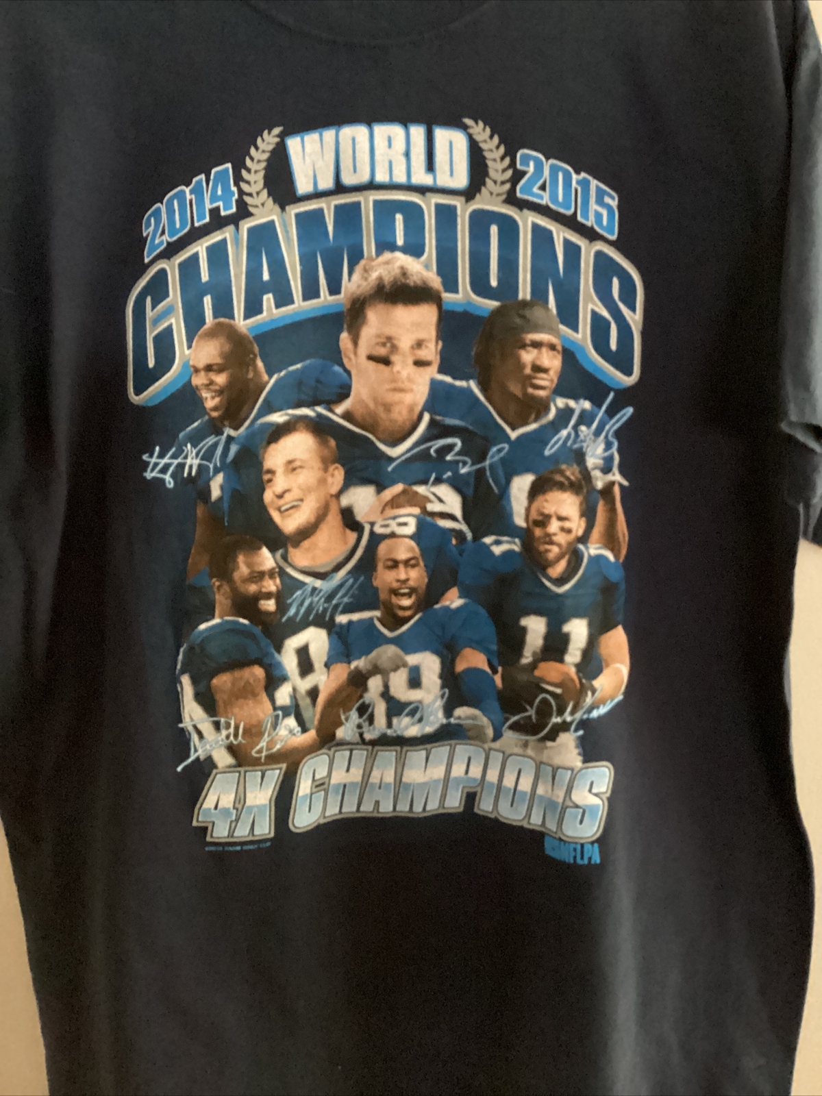 NEW ENGLAND PATRIOTS 4X Champs 2014-2015 Blue T Shirt Size XL!