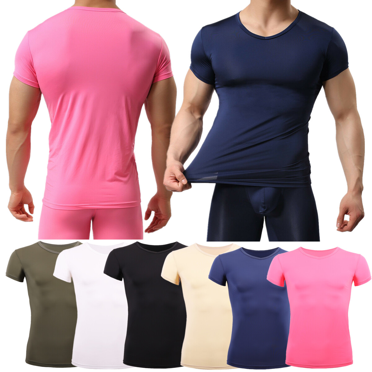Men&rsquo;s T-Shirt Gym Tops Slim Fitness Basic T-shirt Bodybuilding Tight V-Neck Tee
