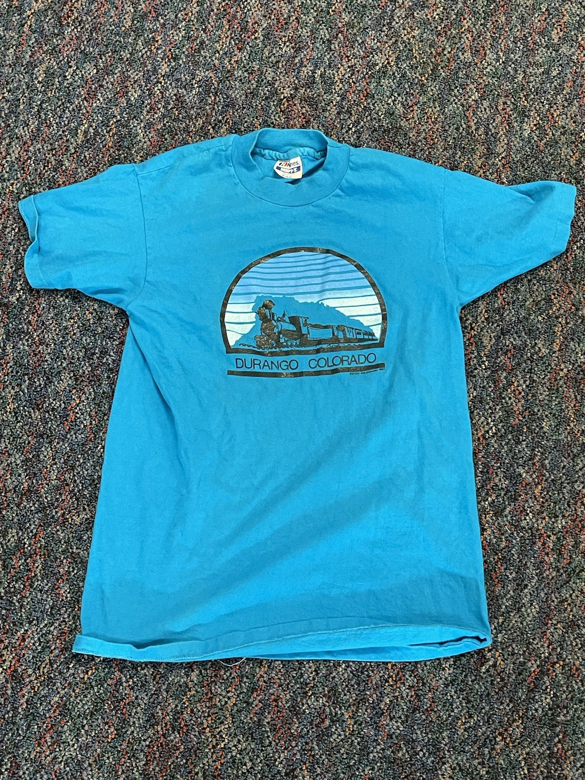 Vintage 80s Durango Colorado Railroad T Shirt size M Medium Blue Rare USA