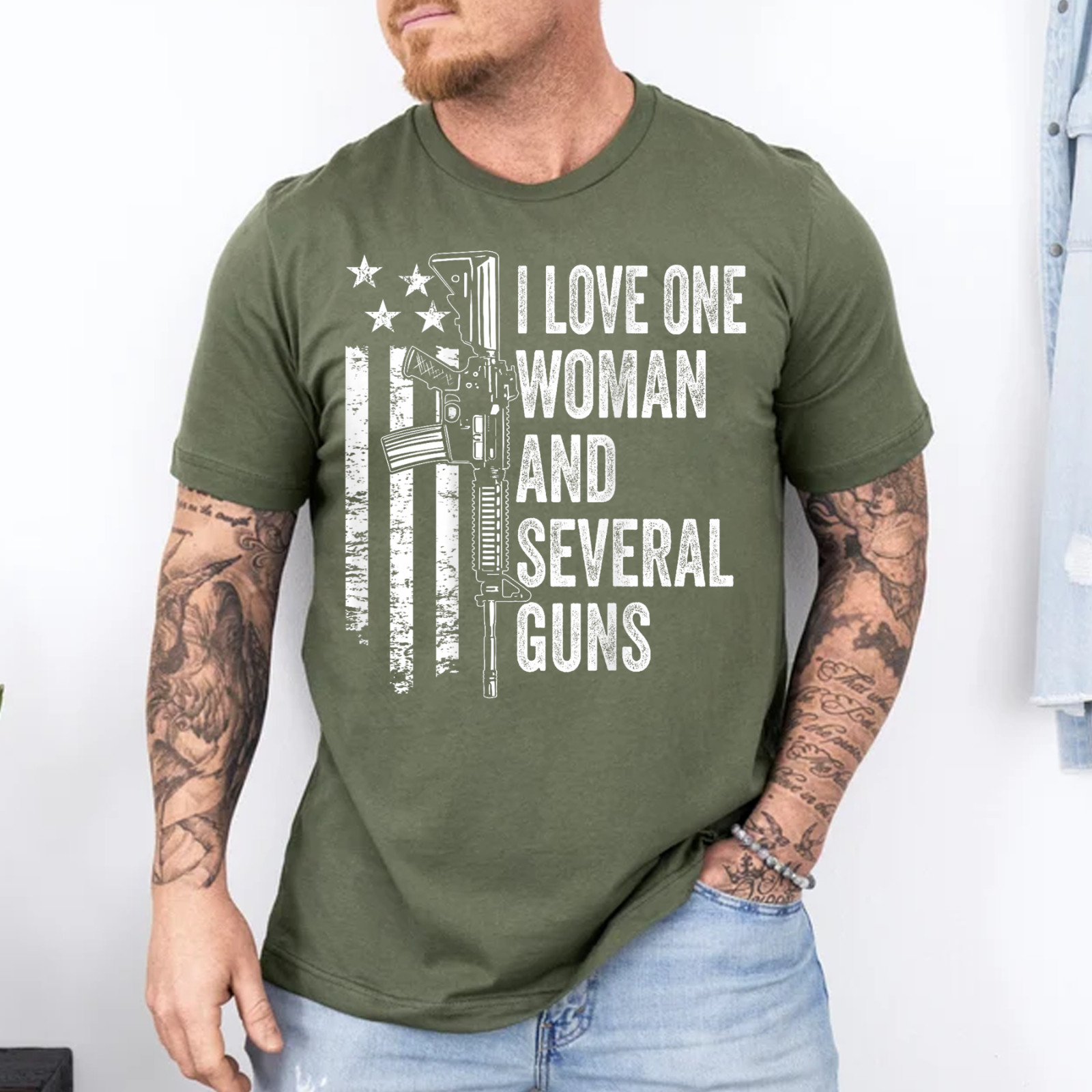 I Love One Woman And Several Guns – Husband Funny Mens Gun T-Shirt