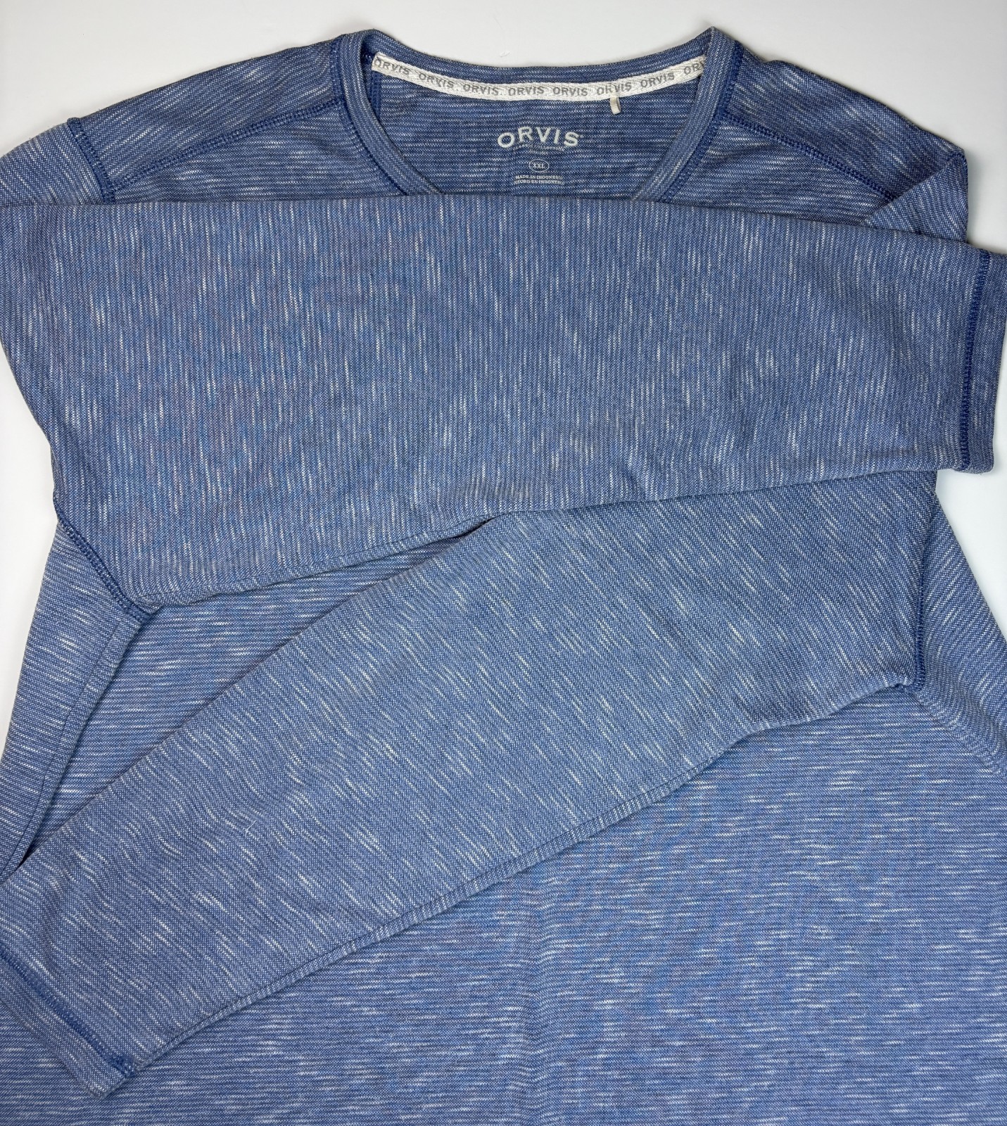 Orvis Long Sleeve Slub Tee T-shirt Mens 2XL Light Blue SUPER SOFT Rayon Blend
